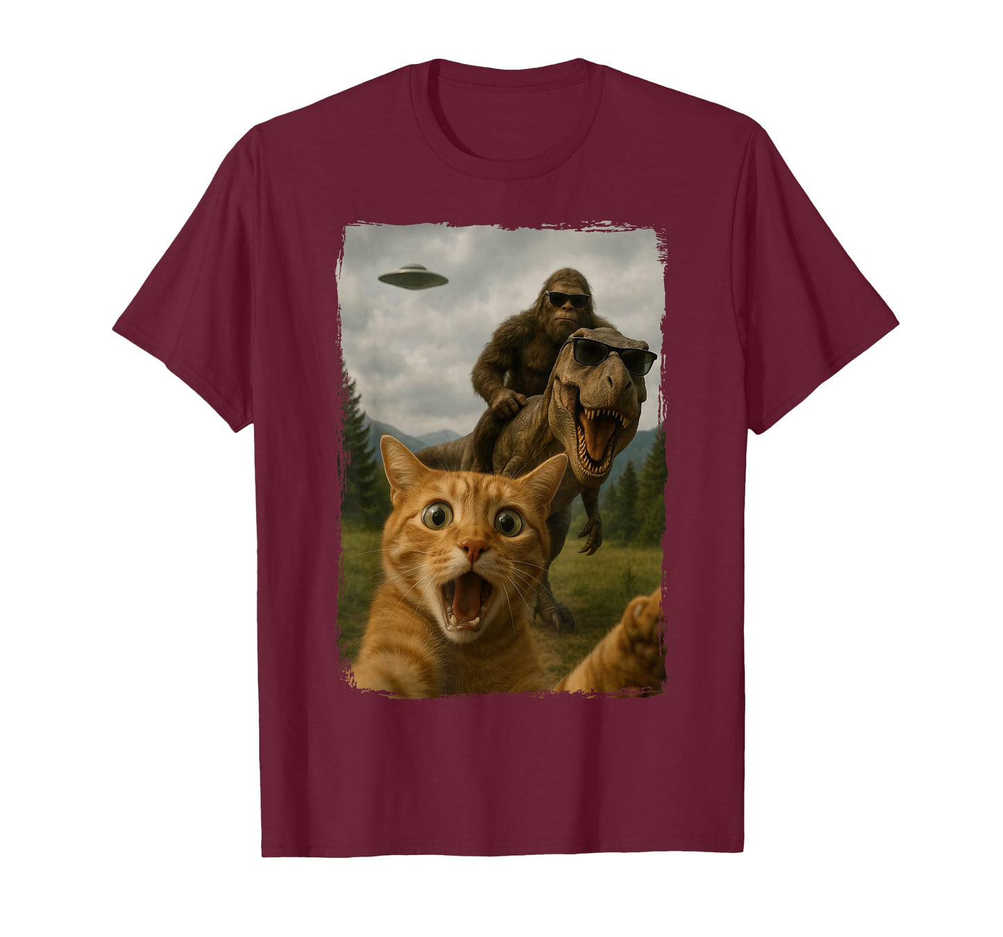 Cat T-Rex Bigfoot Ufo Selfie T-Shirt