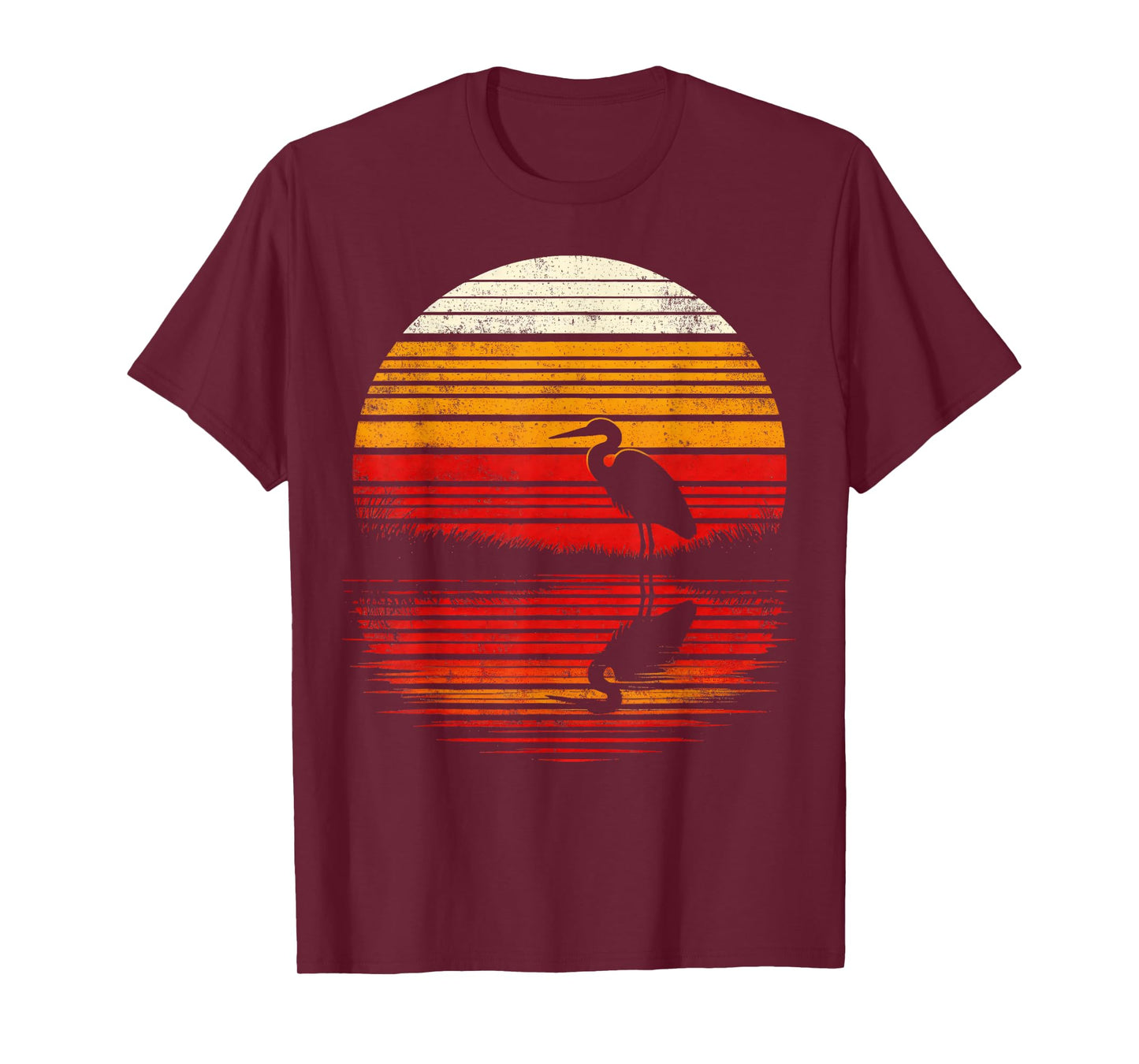 Heron Bird Sunset Retro Style Safari Vintage 70s T-Shirt