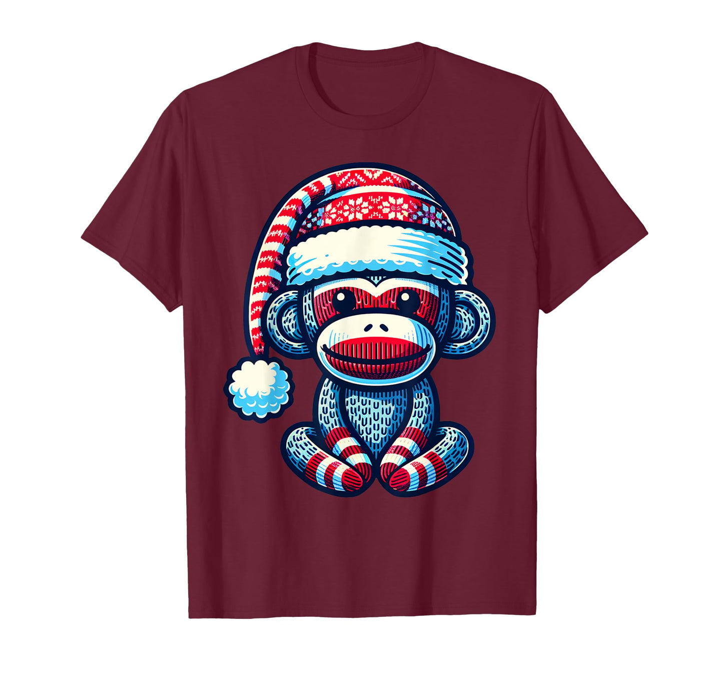 Cute Sock Monkey Wearing a Santa Hat Sock Monkey Christmas T-Shirt