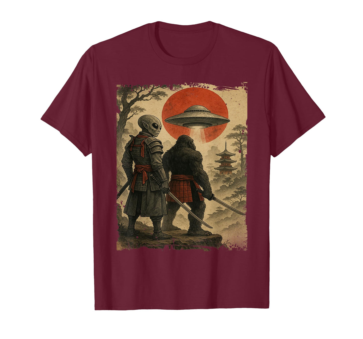 Bigfoot Ninja Alien Vintage Japanese Samurai Ukiyo-e Bigfoot T-Shirt