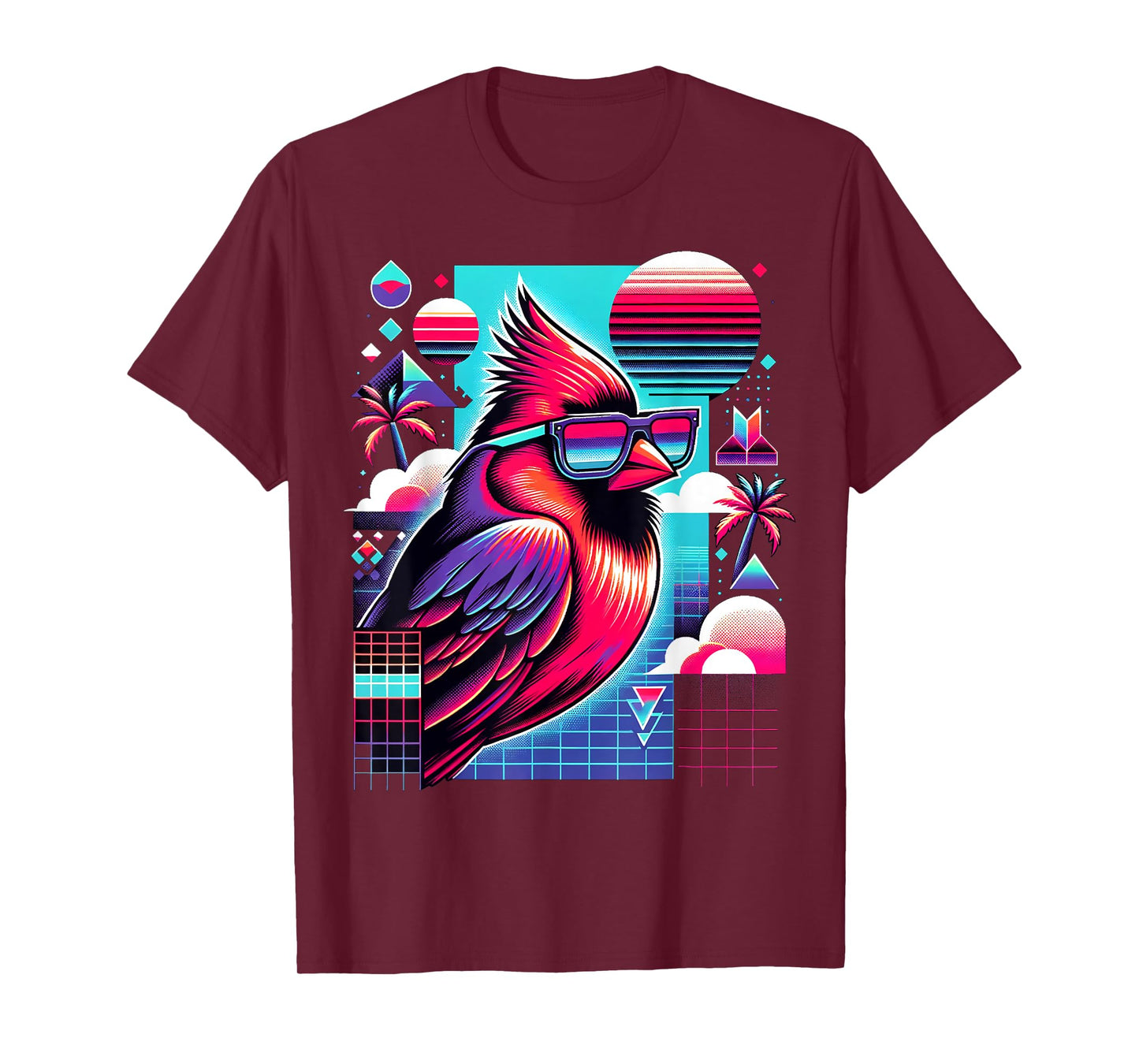 Cool Bird 80s Retrowave 90s Vaporwave Northern Cardinal Bird T-Shirt