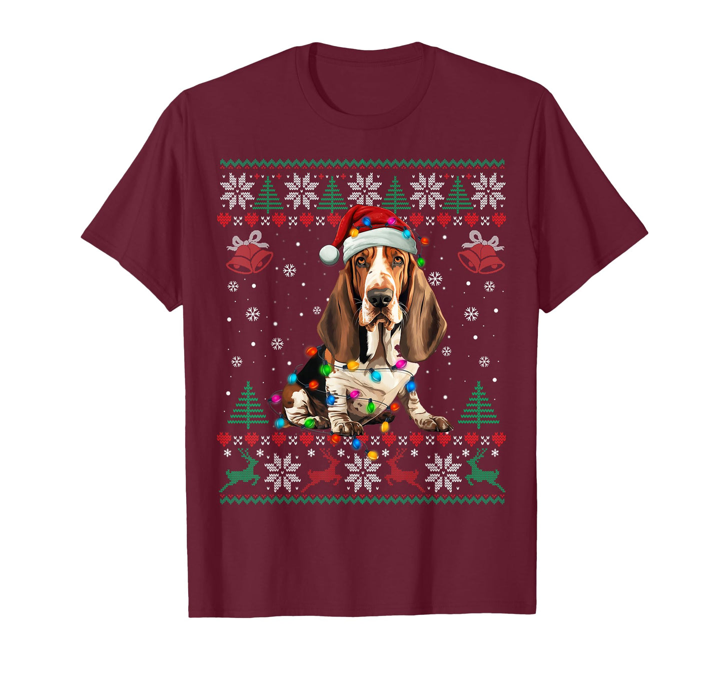 Dog Christmas Lights Ugly Sweater Basset Hound Dog Xmas T-Shirt