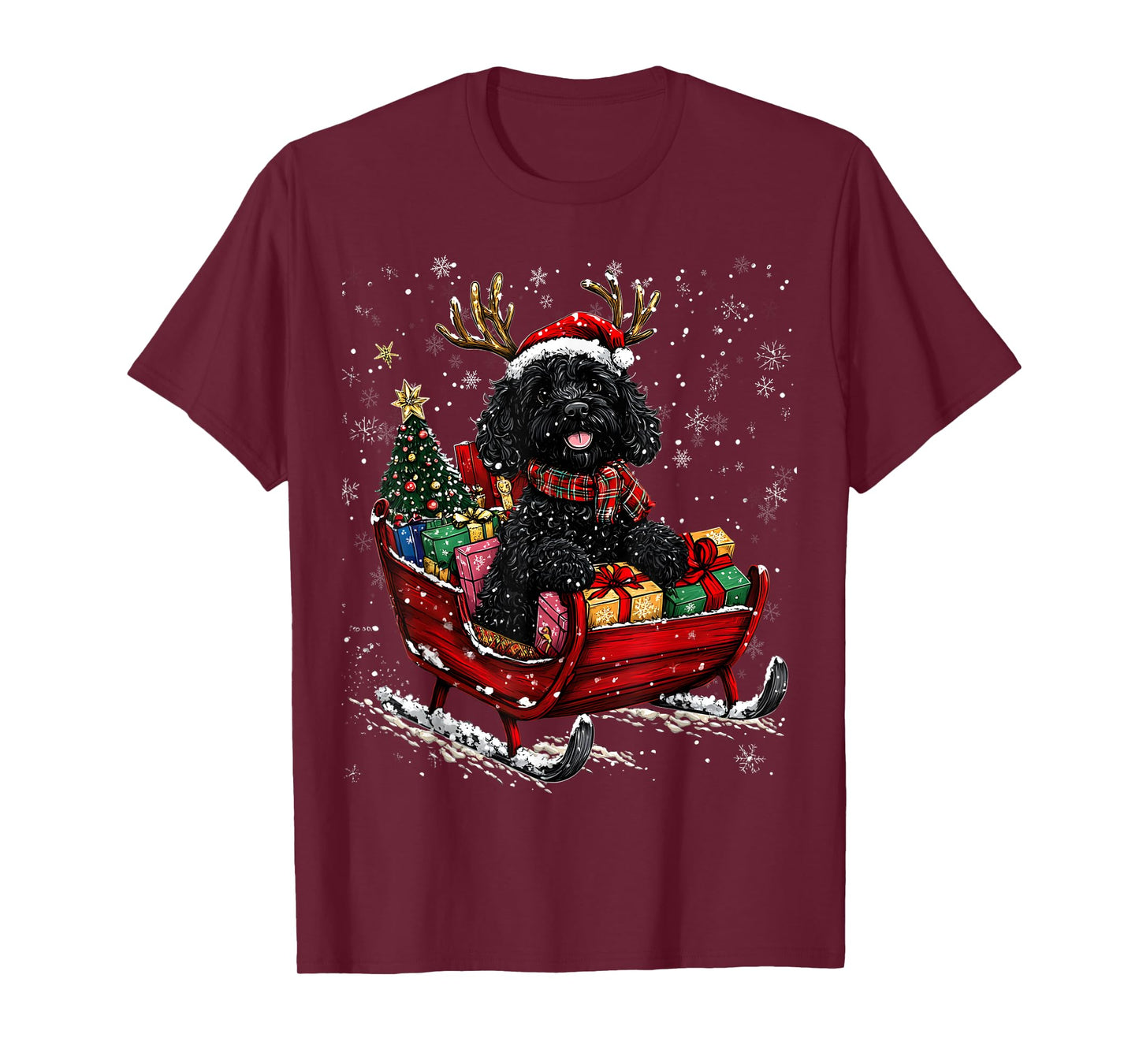 Santa Goldendoodle reindeer Light Christmas T-Shirt