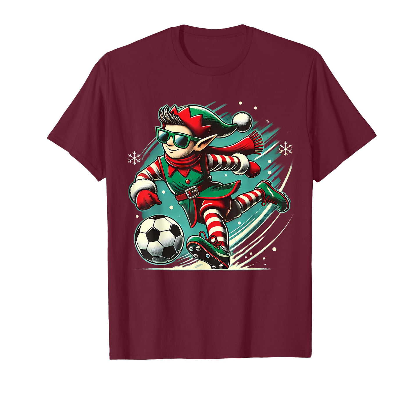 Cute Elf Playing Soccer lovers boys Girls kid teen Christmas T-Shirt