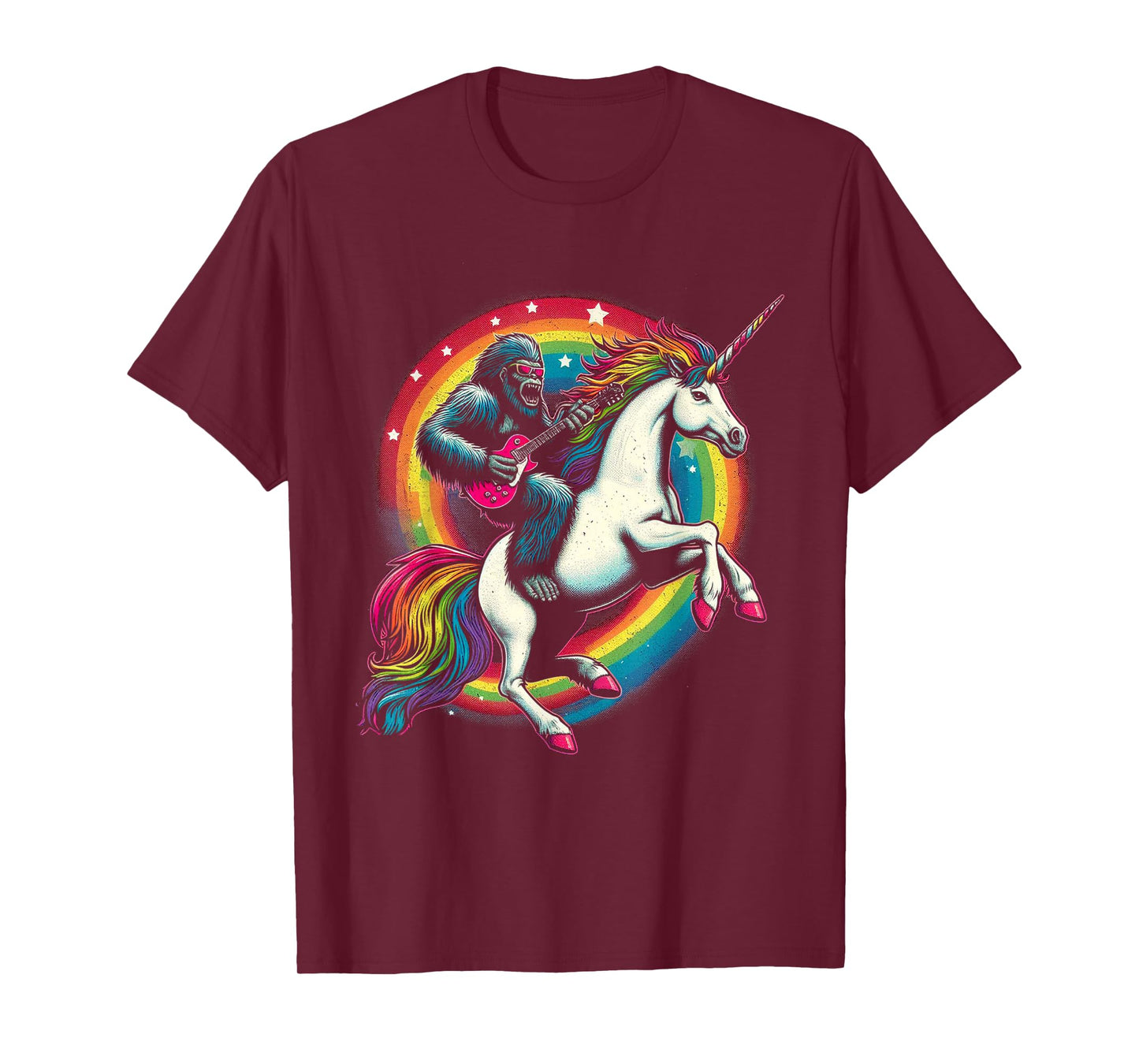 Funny Bigfoot Riding a Rainbow Unicorn T-Shirt