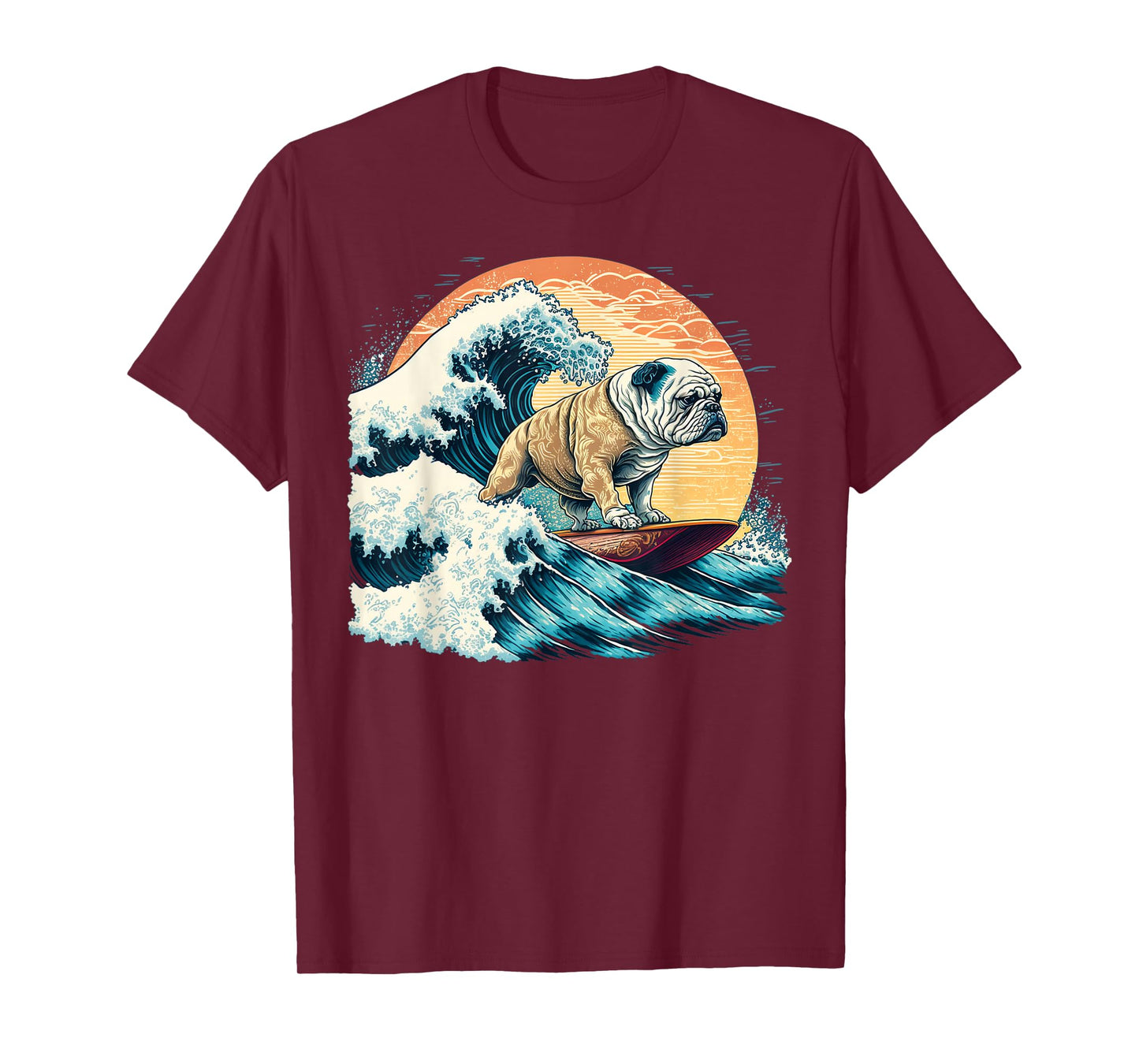 English Bulldog Surfing On the Great Wave of Kanagawa T-Shirt