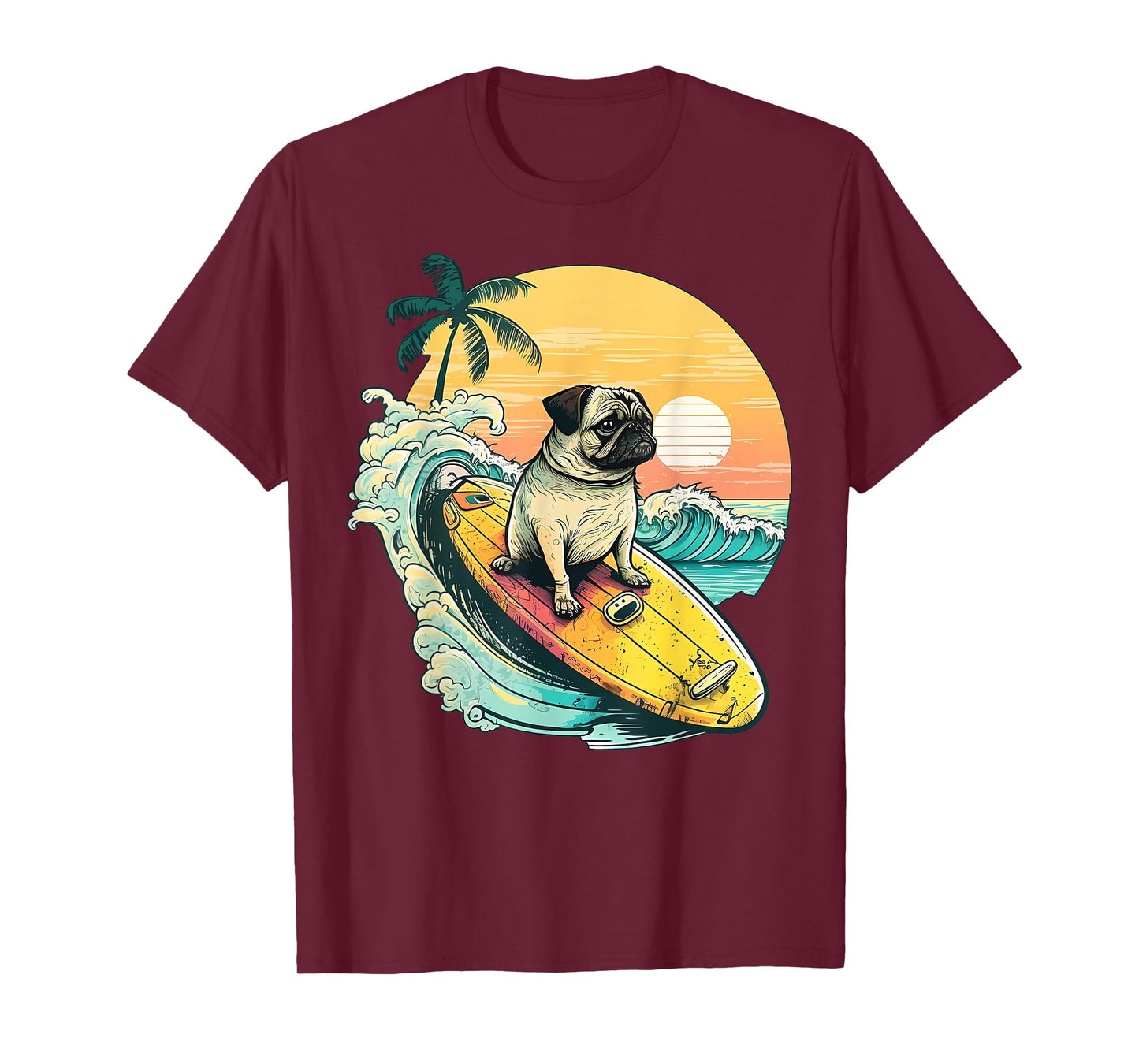 Funny Surfing Pug On Beach Pet Lover Vacation Summer T-Shirt