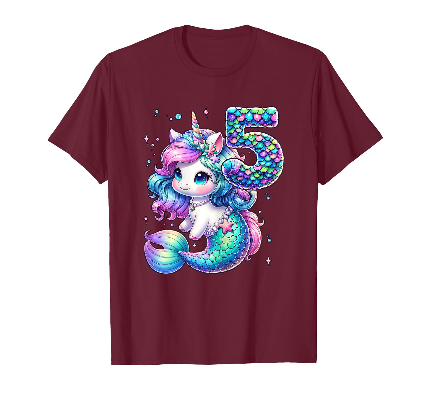 Unicorn Mermaid 5th Birthday 5 Year Old Party Girls Outfit T-Shirt