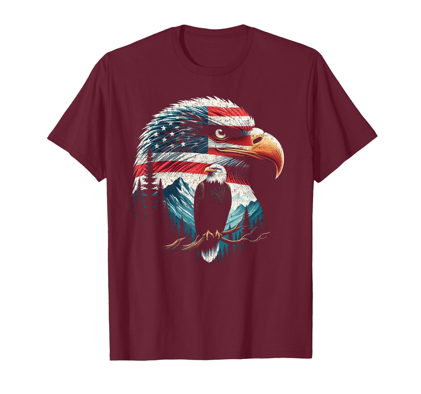 Bald Eagle American Flag For 4th Of July Red White Blue Women Kids Men T-Shirt
