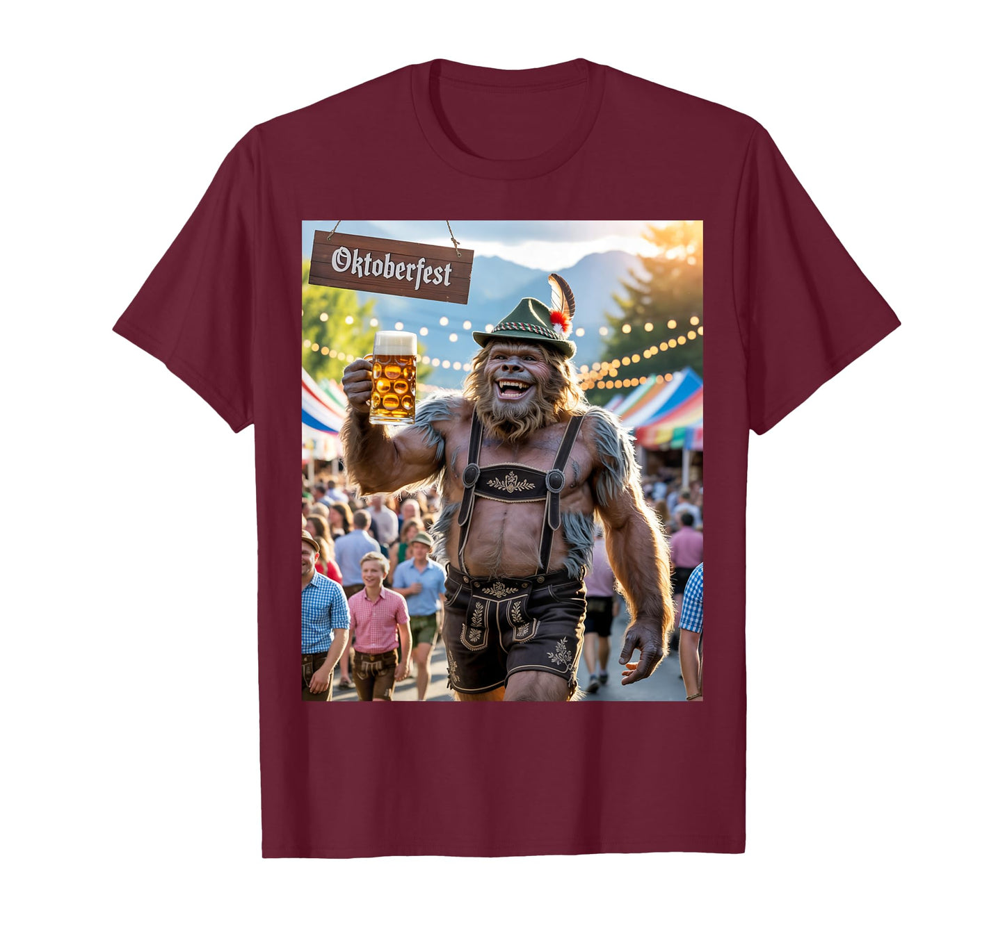 German Bigfoot Sasquatch Lederhosen Funny Oktoberfest 2025 T-Shirt