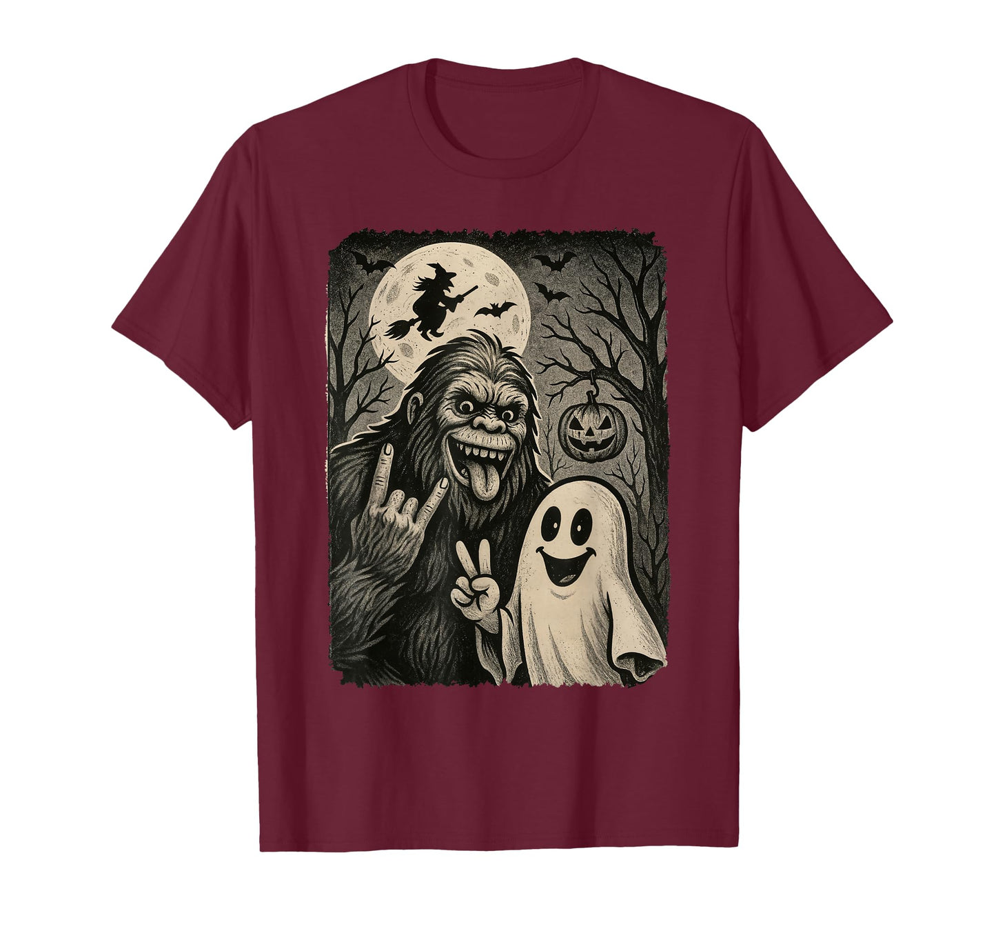 Funny Bigfoot Selfie with Boo Halloween Costume Mens Women T-Shirt