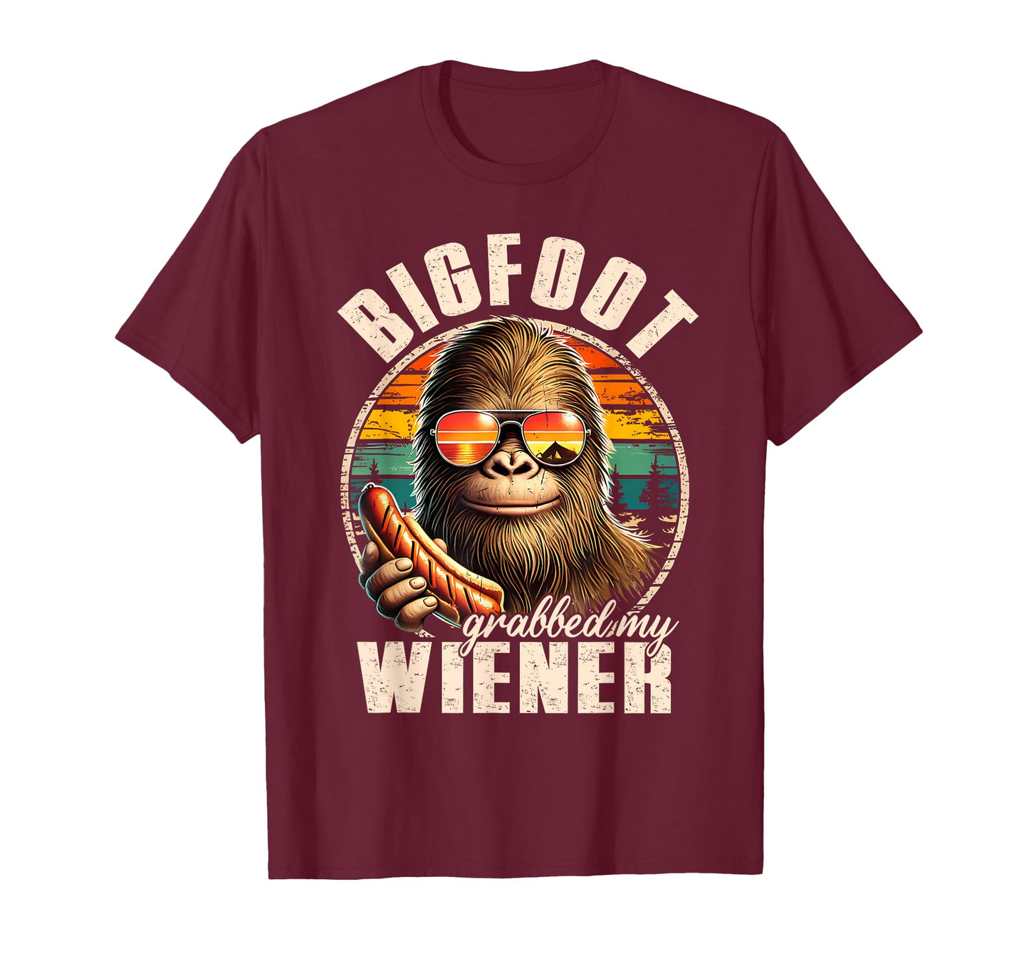 Funny Retro Bigfoot Bigfoot Grabbed My Wiener Design T-Shirt