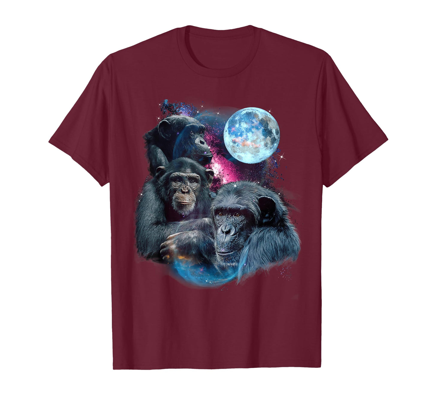 3 Moon Chimpanzee Art Monkey Chimp Ape Animal Lover Novelty T-Shirt