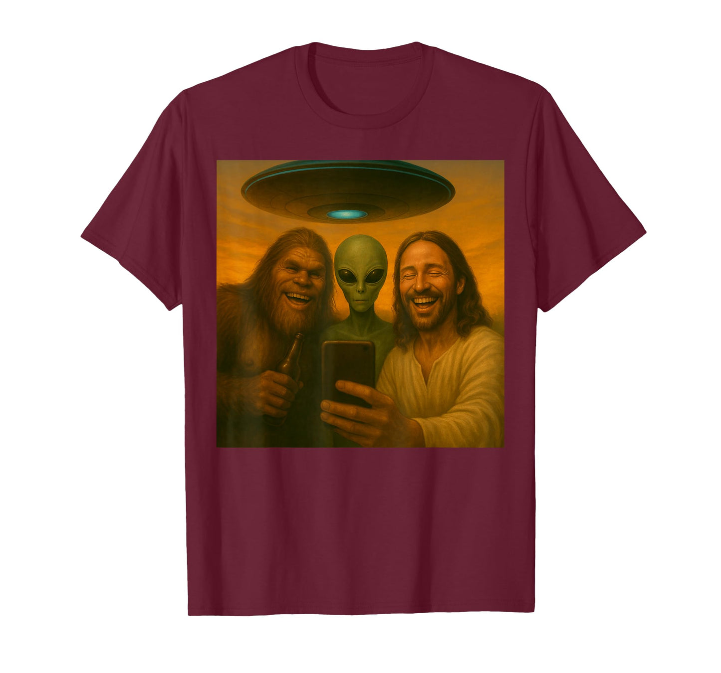Selfie Bigfoot Jesus Alien - Cryptid Funny Sasquash and UFO T-Shirt