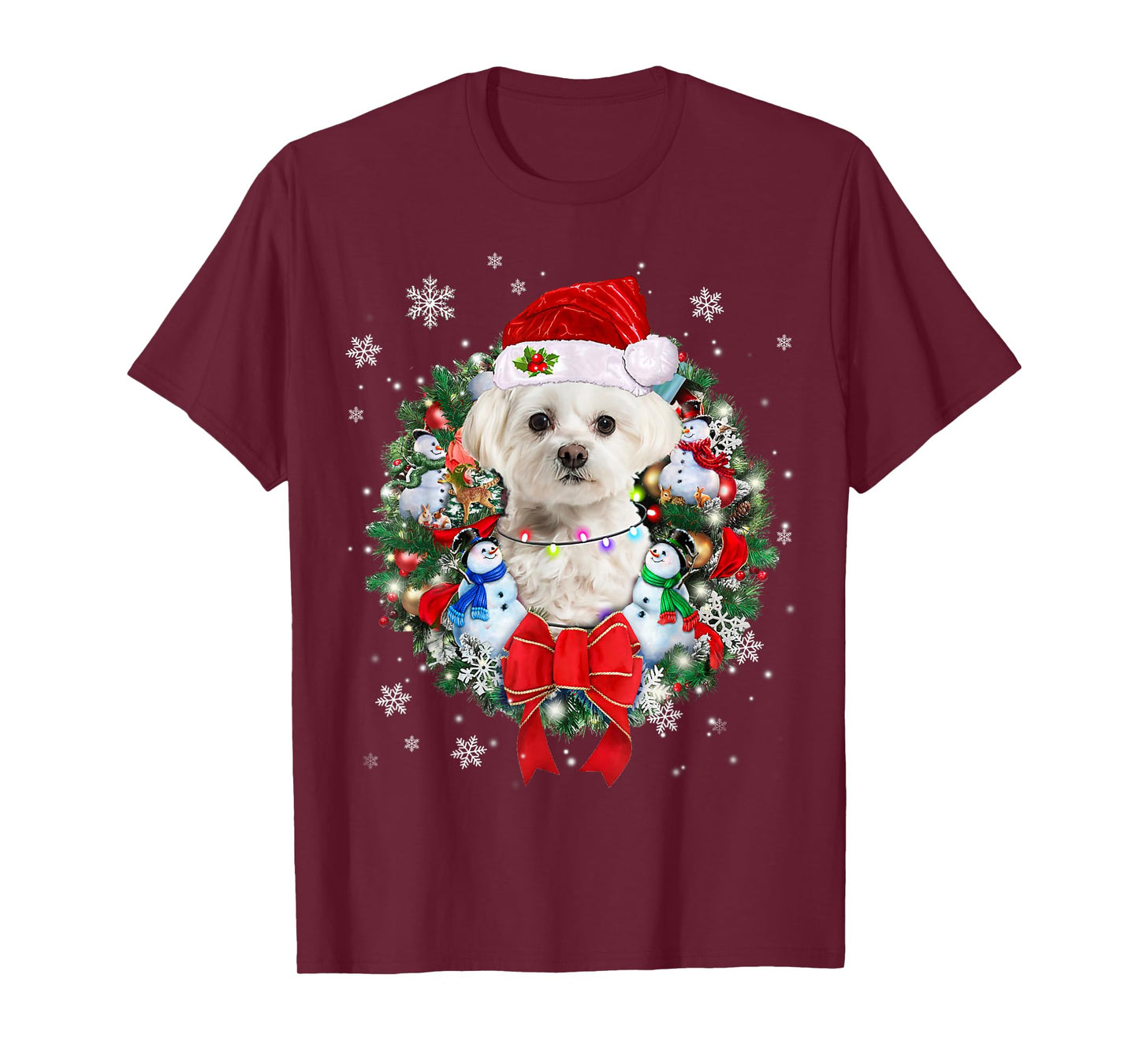 Maltese Christmas Wreath Decoration Xmas Pajamas T-Shirt