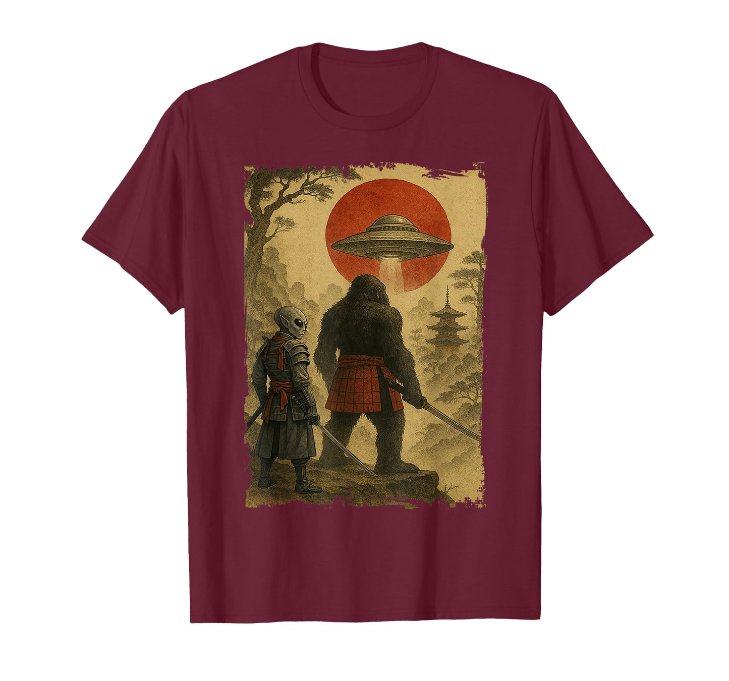 Bigfoot Ninja Alien Vintage Japanese Samurai Ukiyo-e Bigfoot T-Shirt