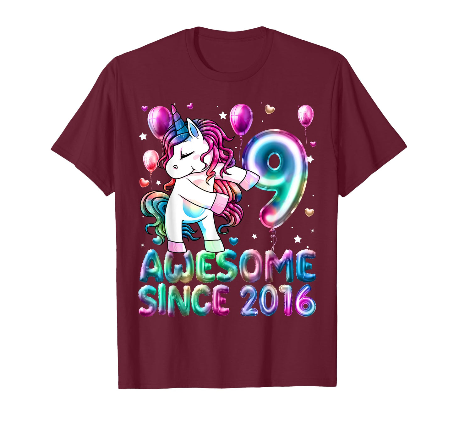 Flossing Unicorn 9 Year Old 9th Birthday Girl Unicorn Party T-Shirt