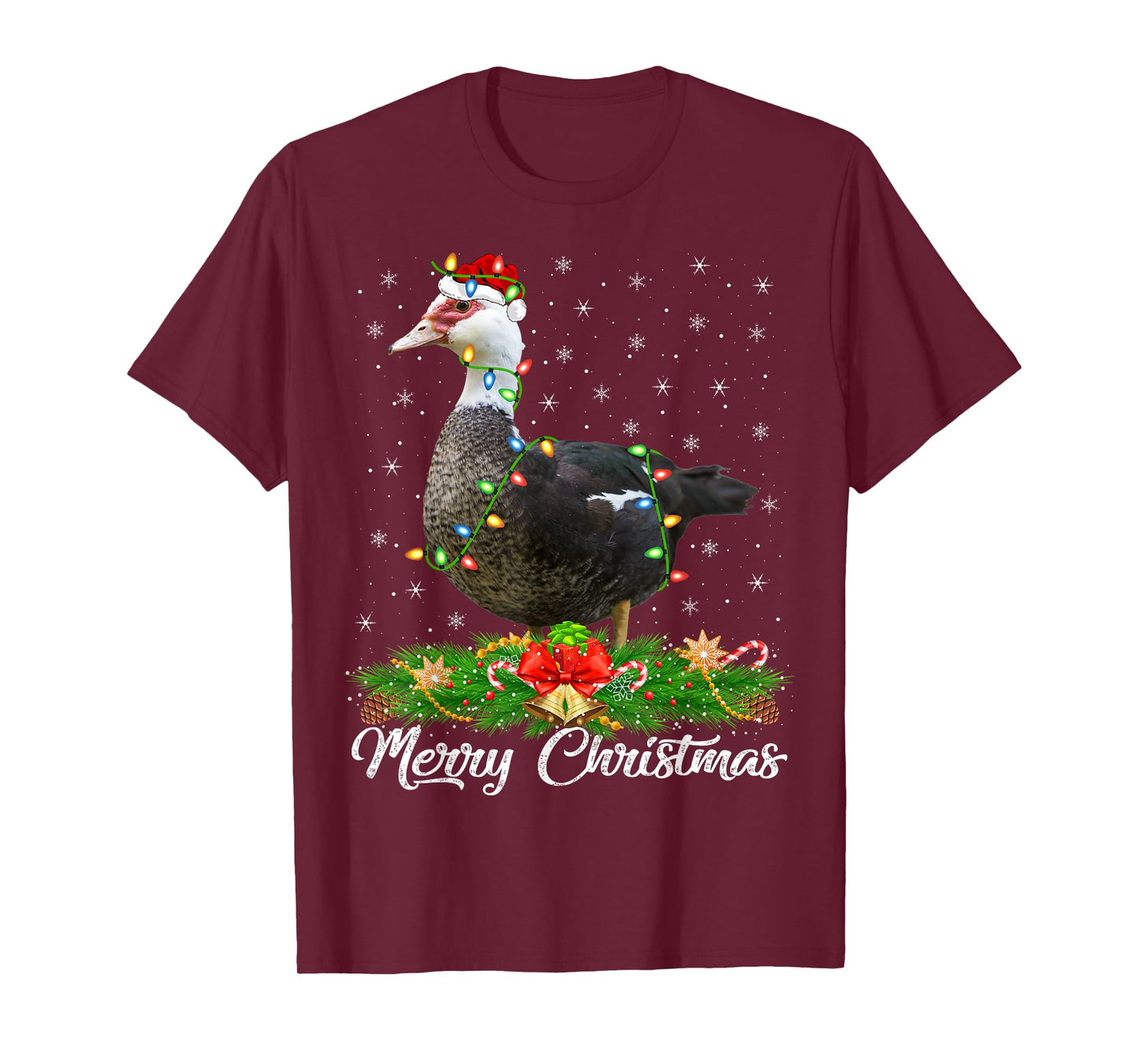 Duck Bird Lover Matching Santa Hat Muscovy Duck Christmas T-Shirt