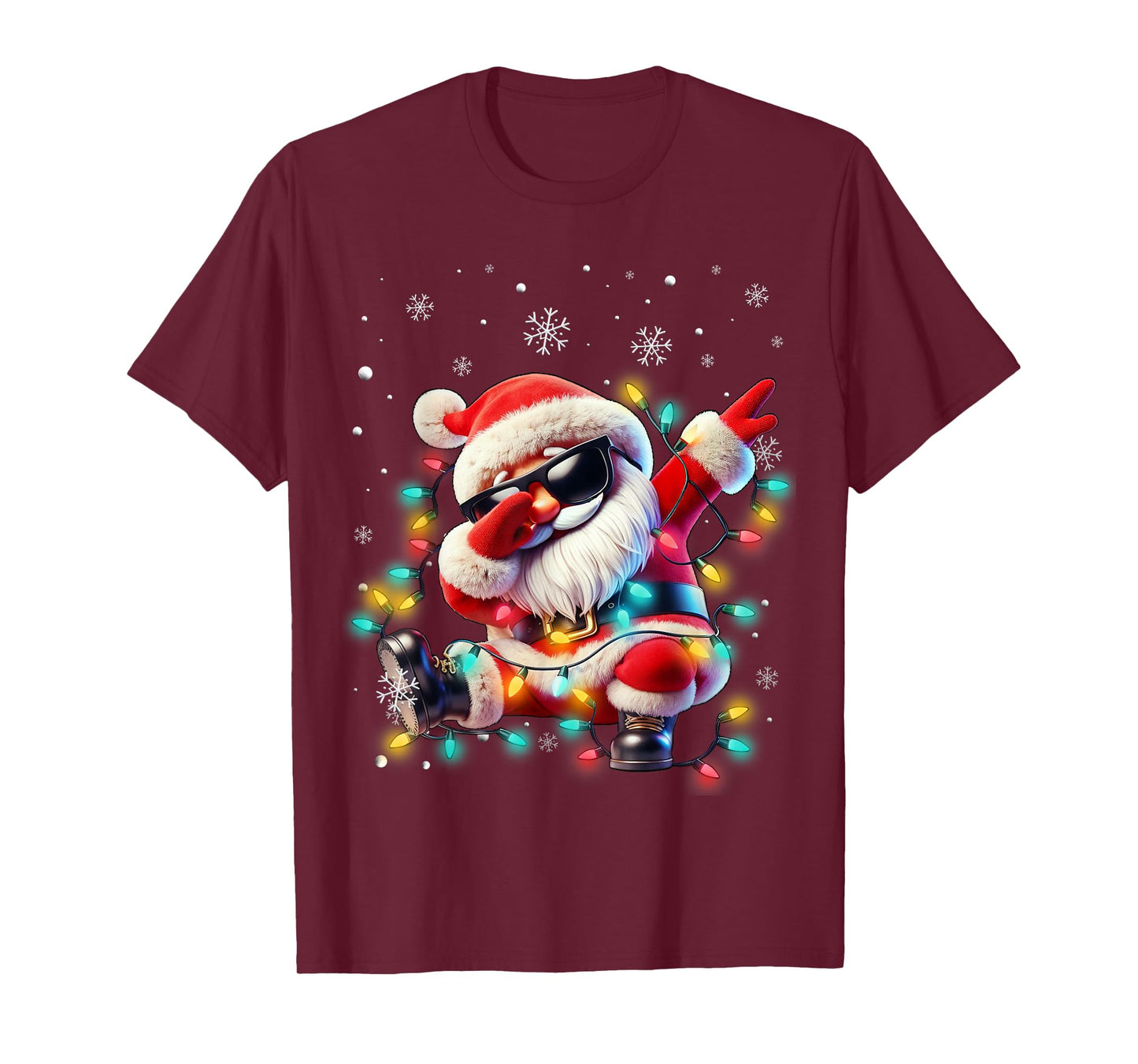Dabbing Santa Xmas Lights Boys Men Kids Funny Christmas T-Shirt