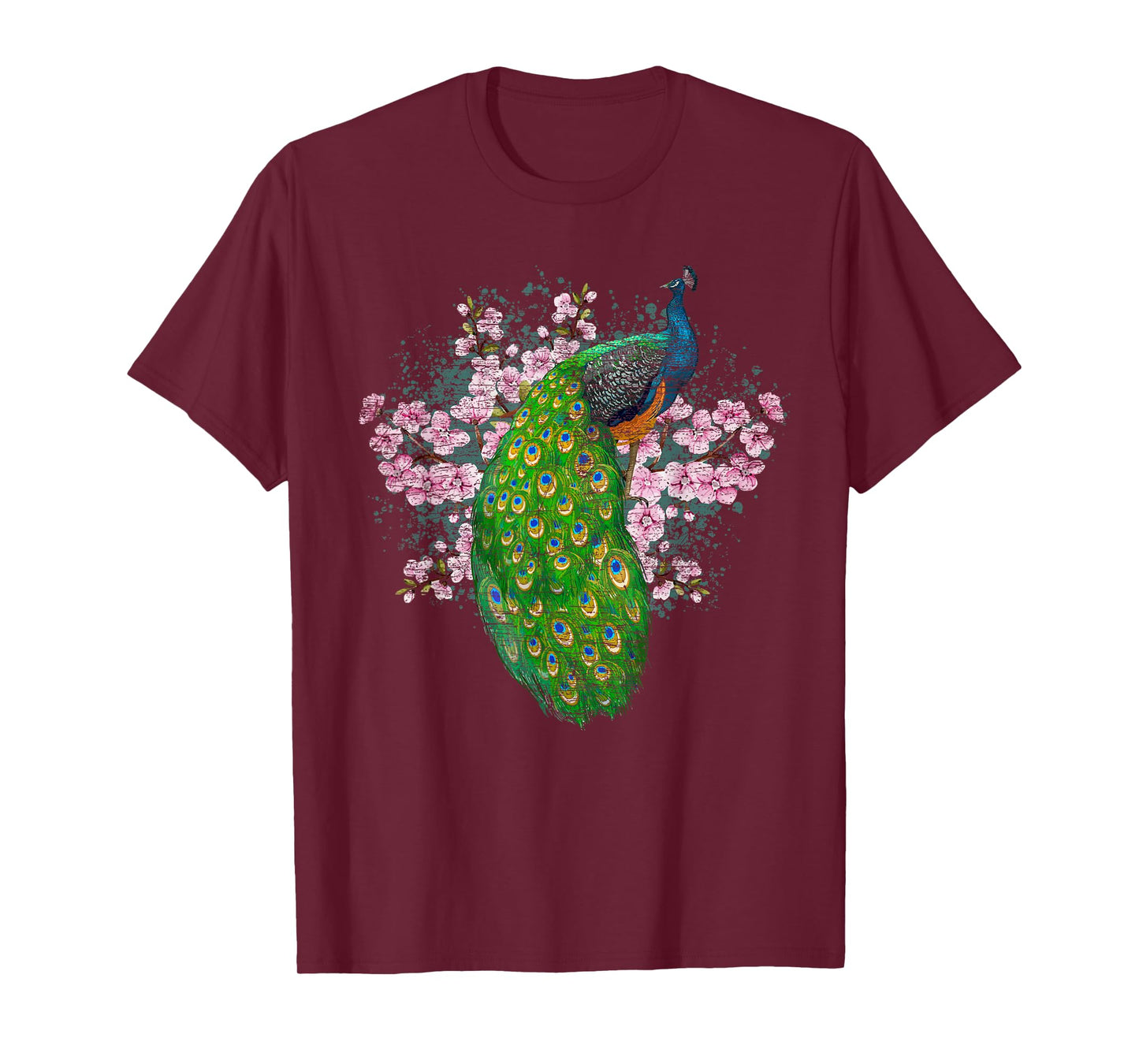 India Bird Sakura Decorative Animal Cherry Blossom Peacock T-Shirt