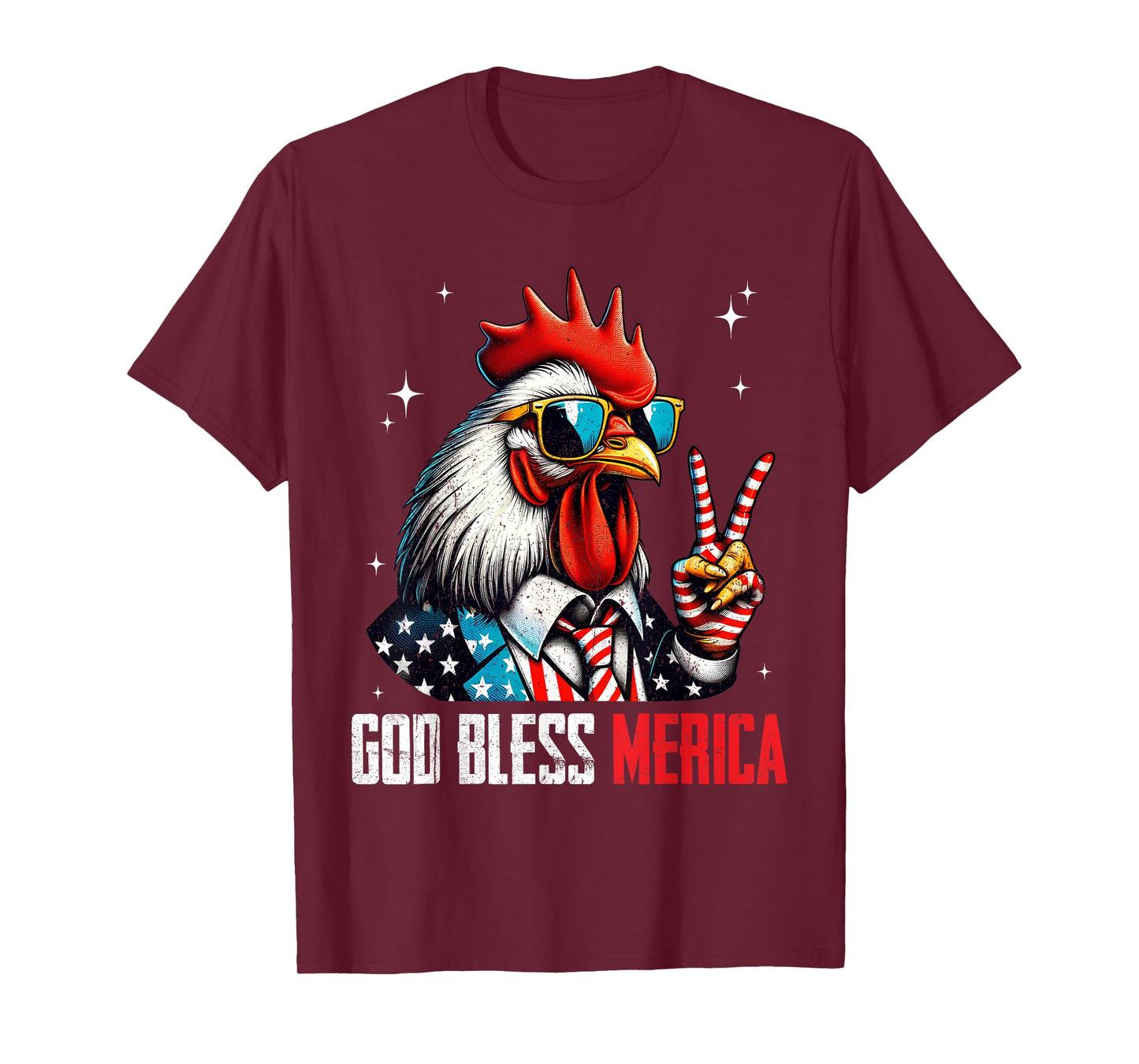 God Bless Merica Chicken Rooster 4th of July American Flag T-Shirt