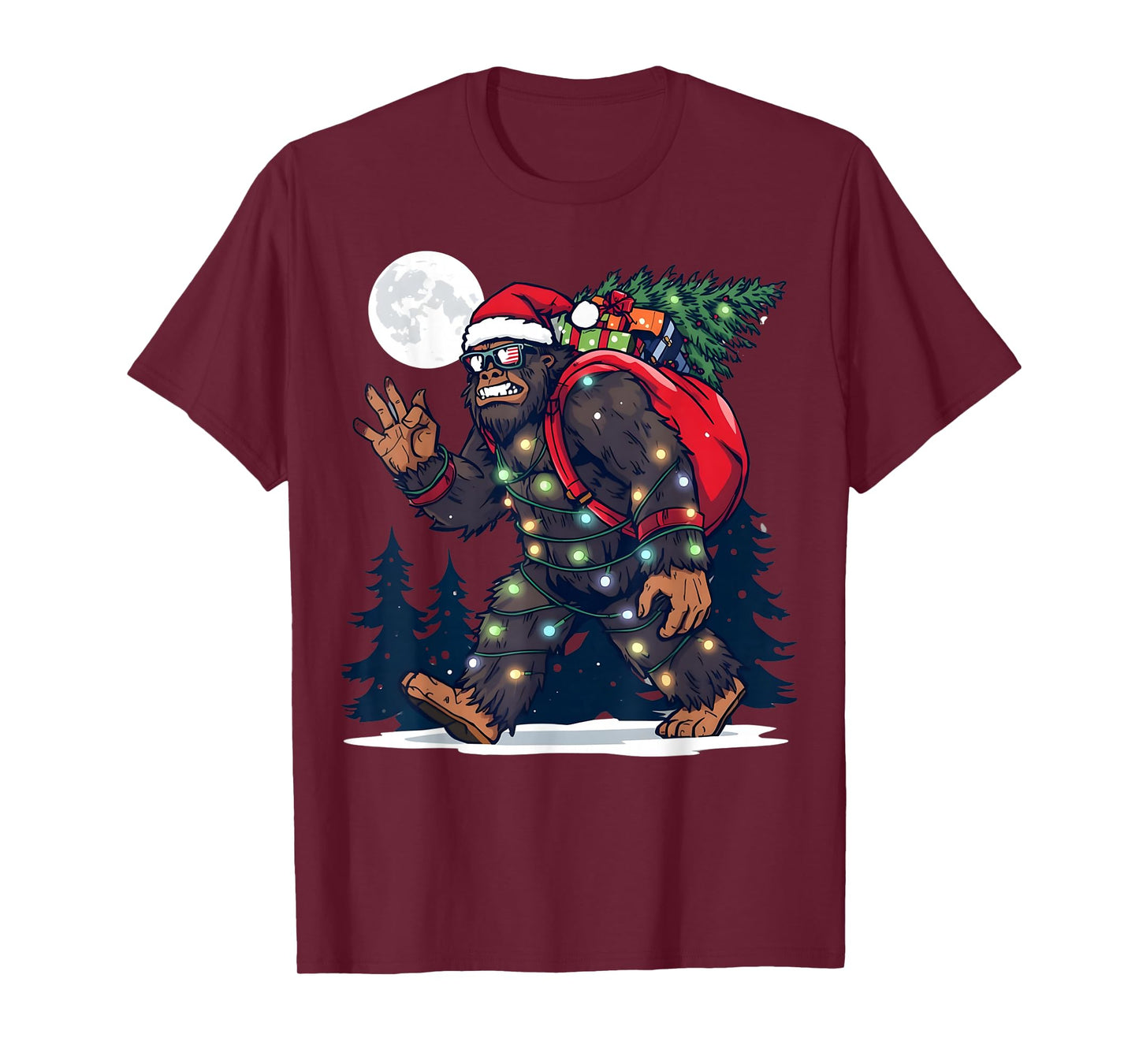 Xmas Sasquatch Christmas Adventure Holiday Tree Lights Fun T-Shirt