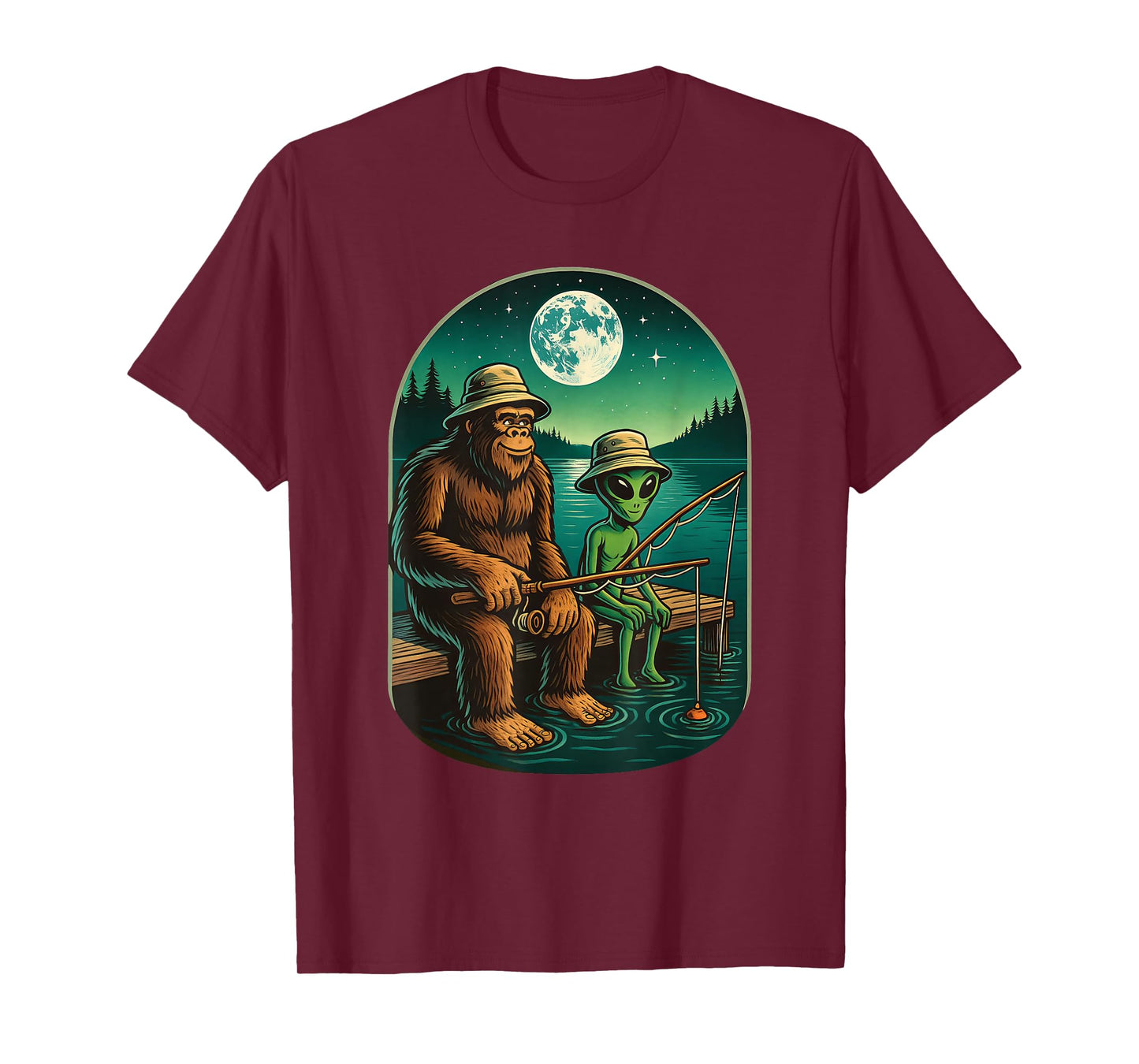 Bigfoot Fishing Design Men Boys Sasquatch Fishing T-Shirt