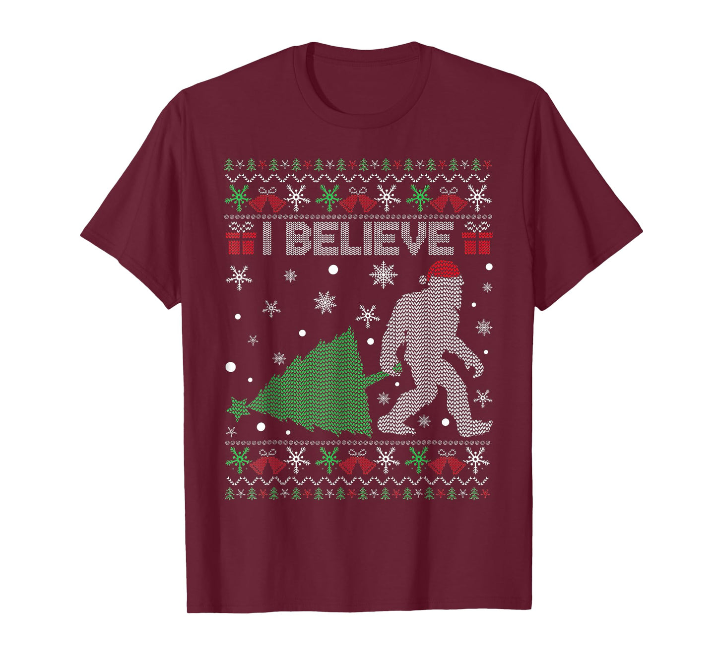 I Believe Bigfoot Sasquatch Ugly Christmas Sweater Mens T-Shirt