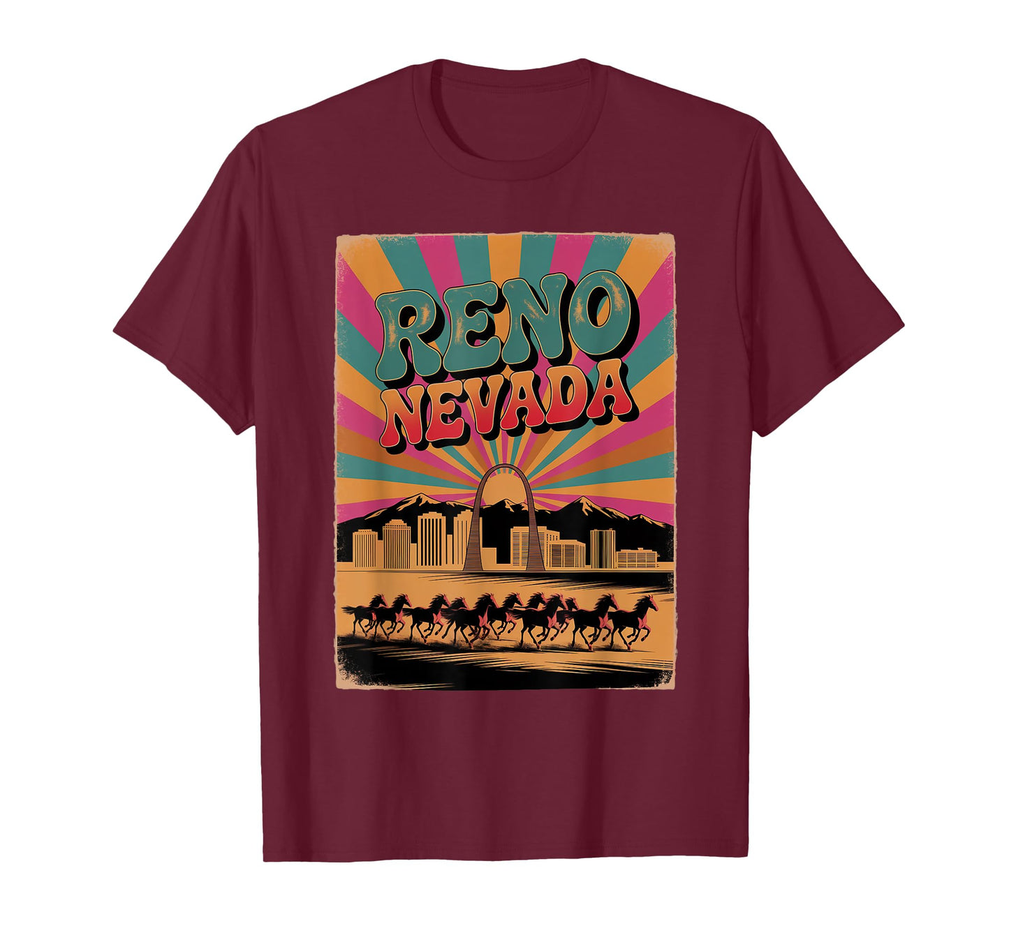Vintage Reno Nevada Sunset Skyline Cityscape T-Shirt