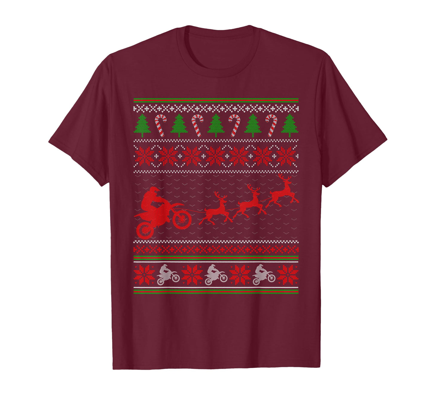Reindeer Pulling Dirt Bikes Ugly Christmas Sweater Boys Men T-Shirt