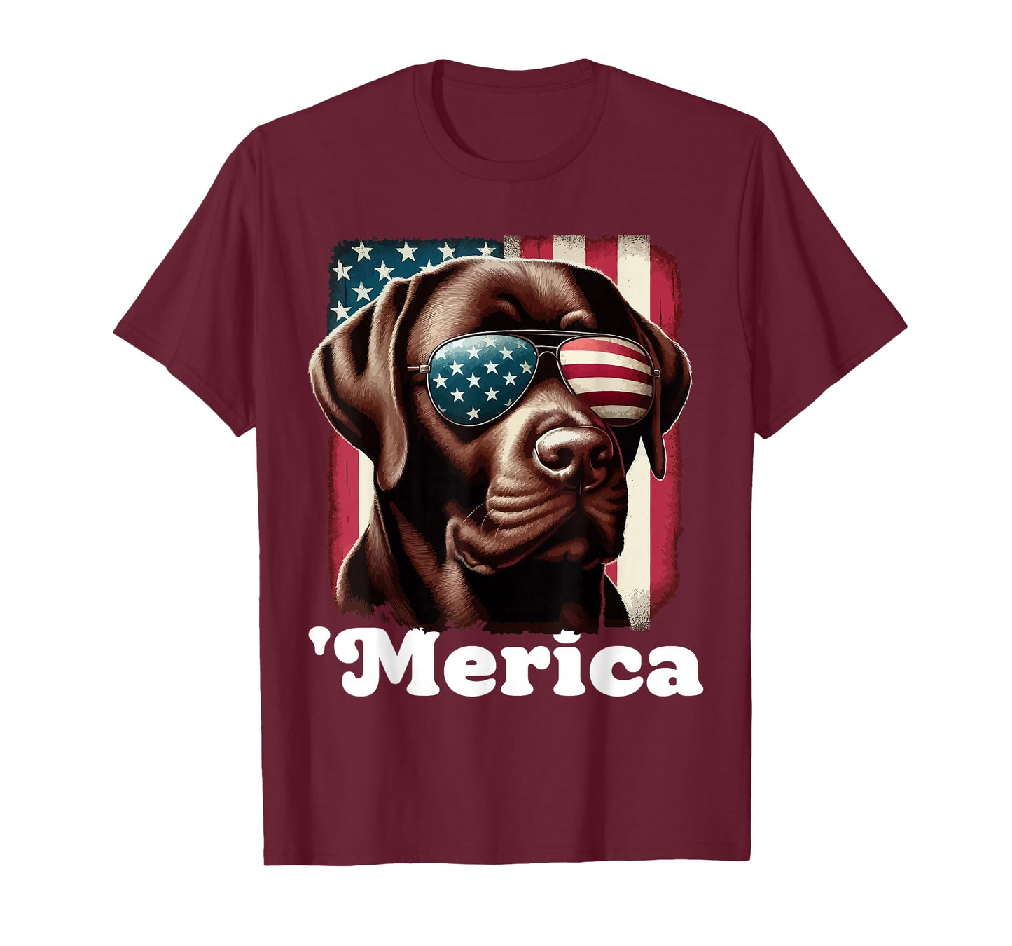 Merica Chocolate Lab Flag USA Patriotic 4th of July Labrador T-Shirt