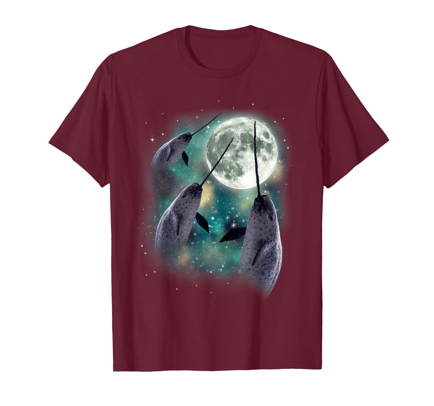 Three Narwhal Moon Arctic Sea 3 Whales Howling Parody T-Shirt
