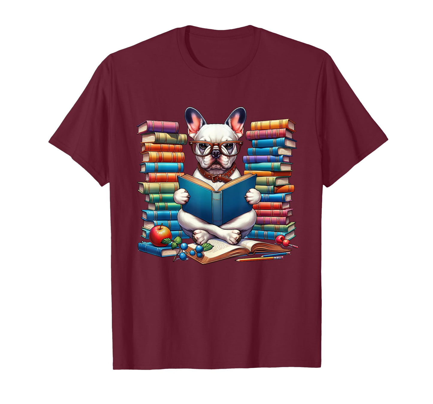 Frenchie Reading Book Reader Bookworm French Bulldog Lover T-Shirt