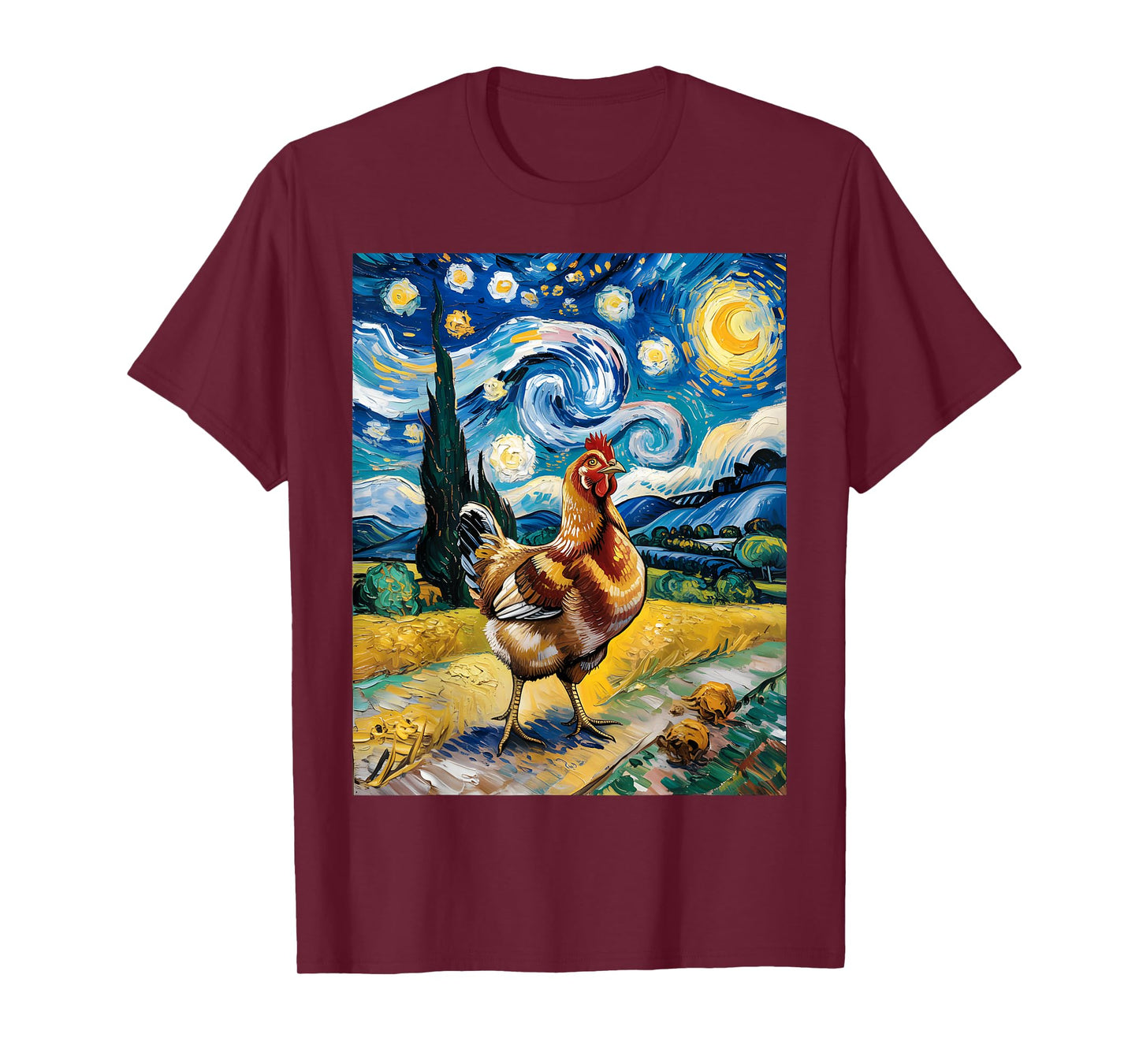 Chicken Starry Night Van Gogh Style Hen Farm Poultry Graphic T-Shirt