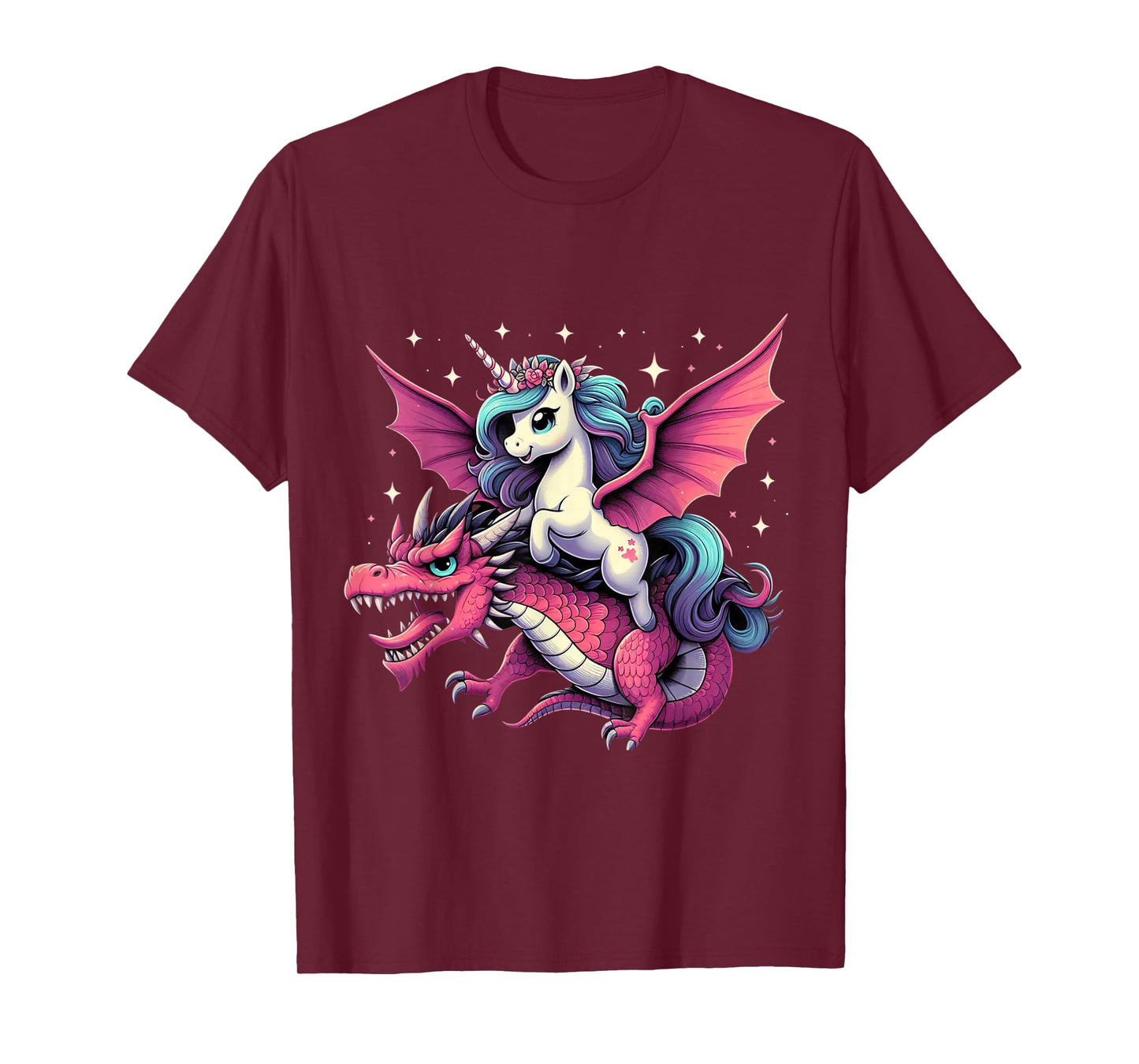 Unicorn Riding Dragon Boys Girls Women Kids Teens Rainbow T-Shirt