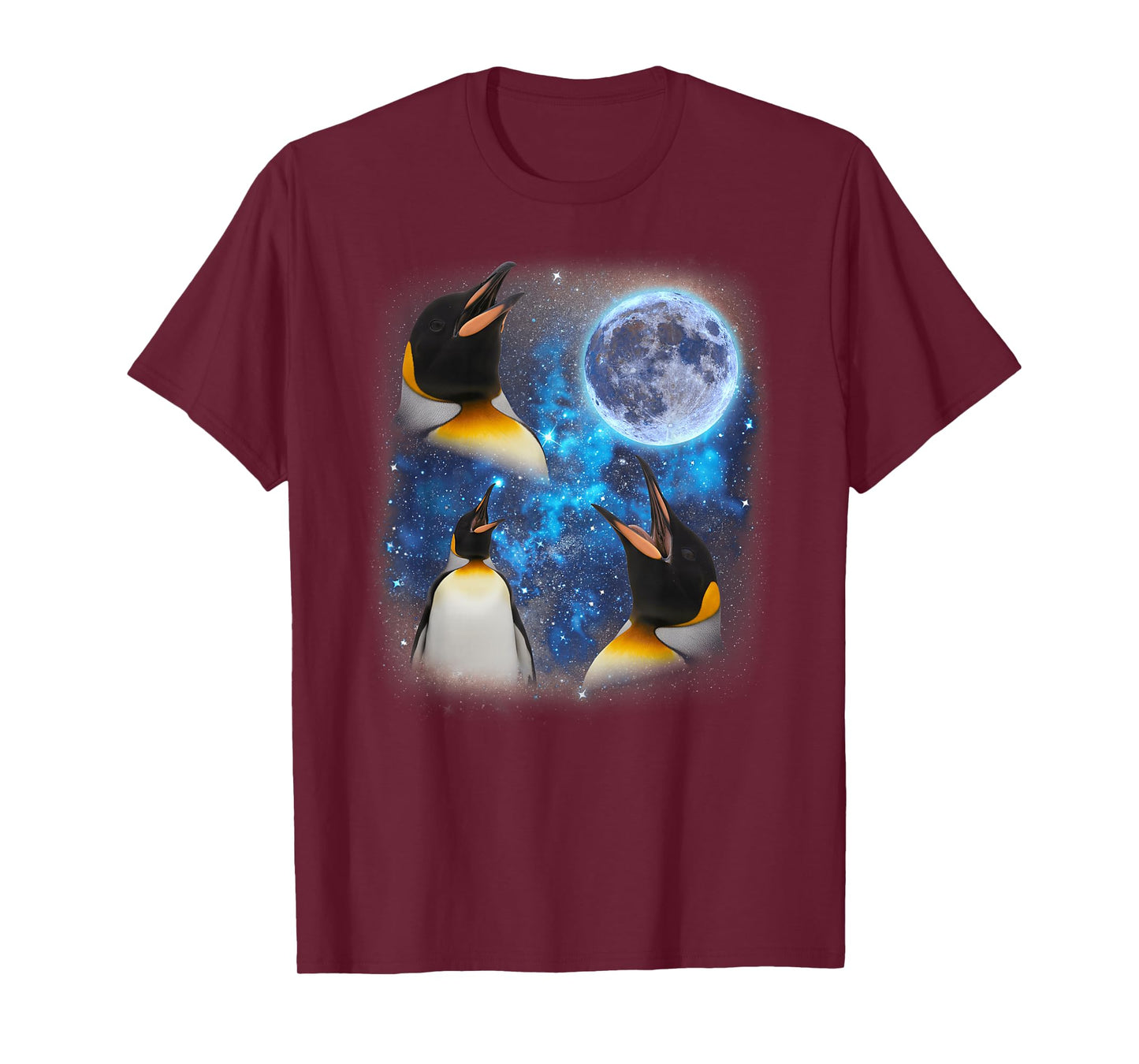 Three Penguins Howling at The Moon Weird Meme Penguin T-Shirt