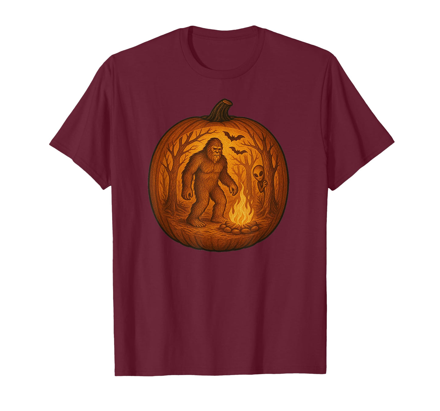 Bigfoot and Alien Halloween Pumpkin Carving T-Shirt