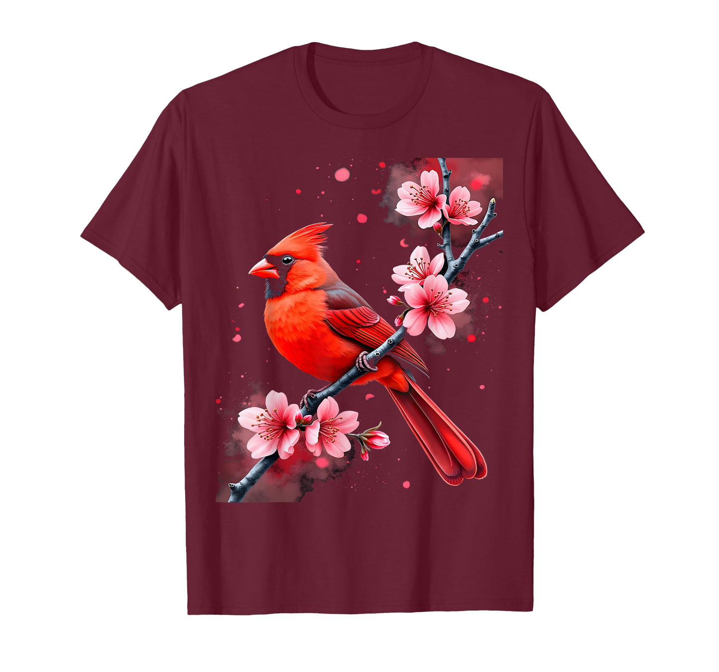 Nature's Palette Birdwatching Apparel Unisex-Adults Black Small Classic Fit Short Sleeve Cotton 80% Polyester 20% Floral Watercolor Cardinal Birdwatching T-Shirt