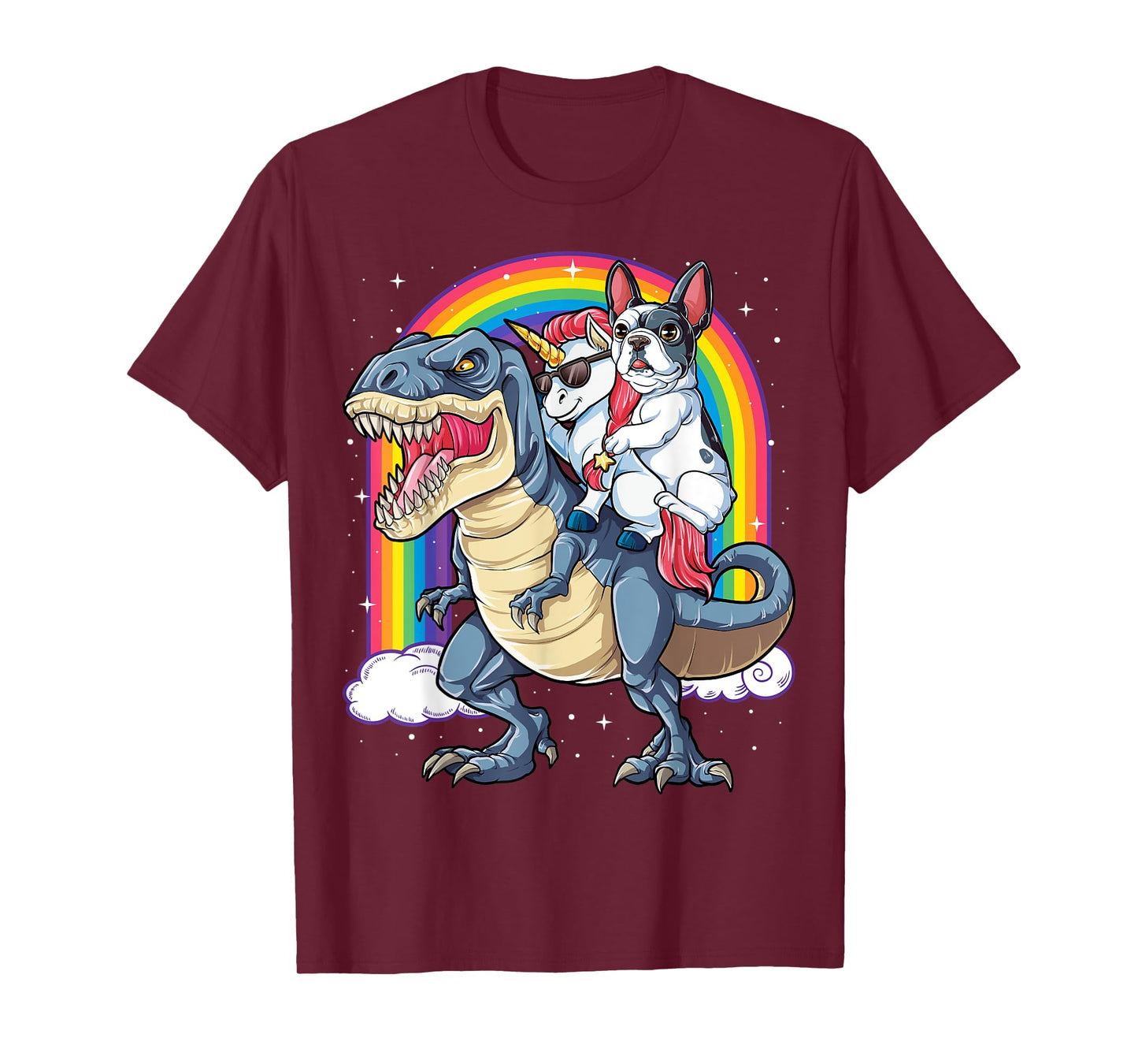 French Bulldog Unicorn Riding Dinosaur T rex Gifts Girls T-Shirt