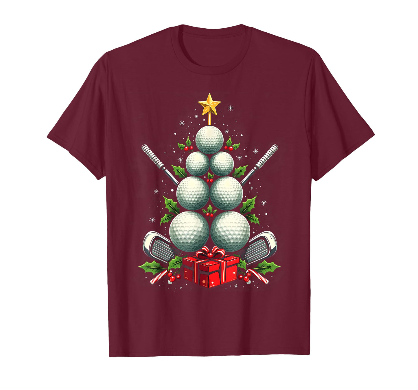 Funny Golf Ball Christmas Tree Santa Hat Xmas Tee Men Women T-Shirt