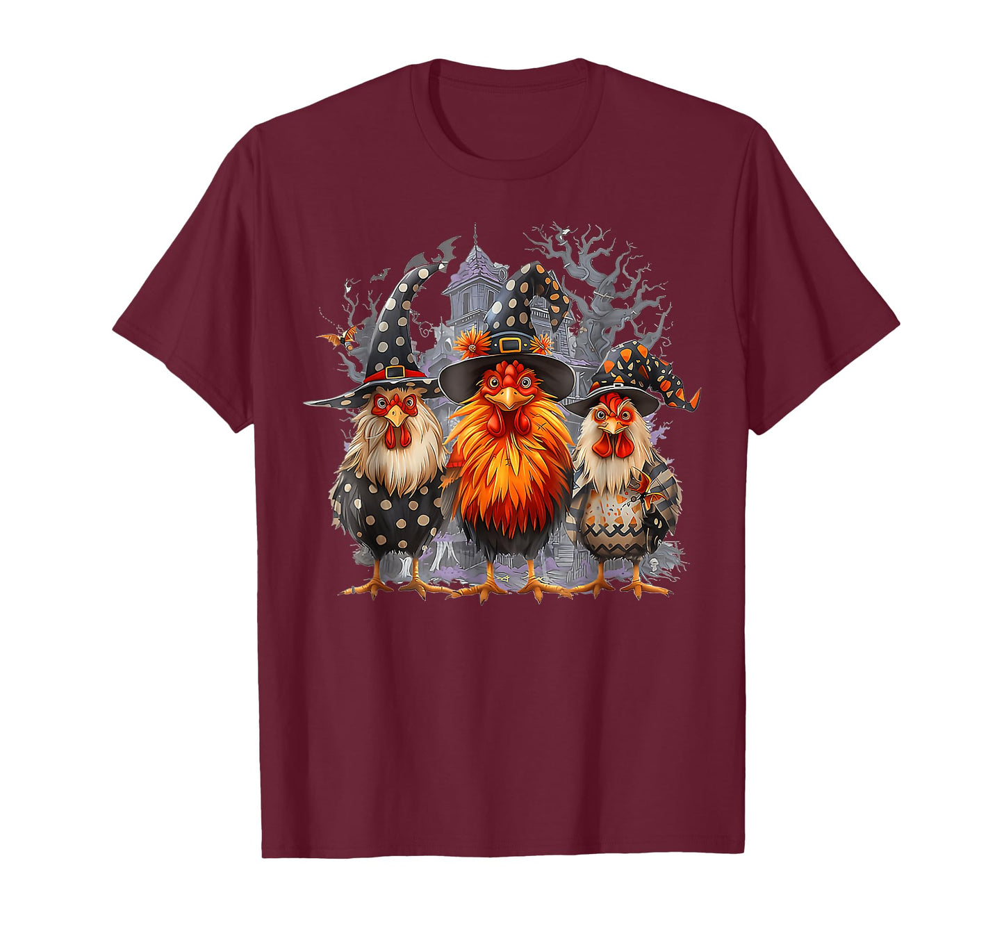 Retro House Chickens Witch Halloween Spooky Autumn Fall T-Shirt