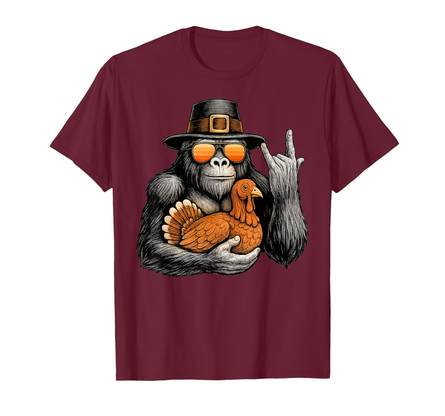 Funny Bigfoot Rock On Turkey Vintage Thanksgiving Boys Men T-Shirt