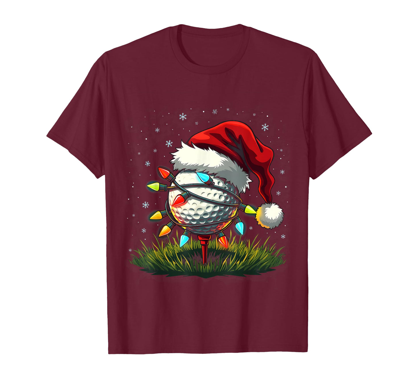 Funny Golf Ball Christmas Tree Santa Hat Xmas Tee Men Women T-Shirt