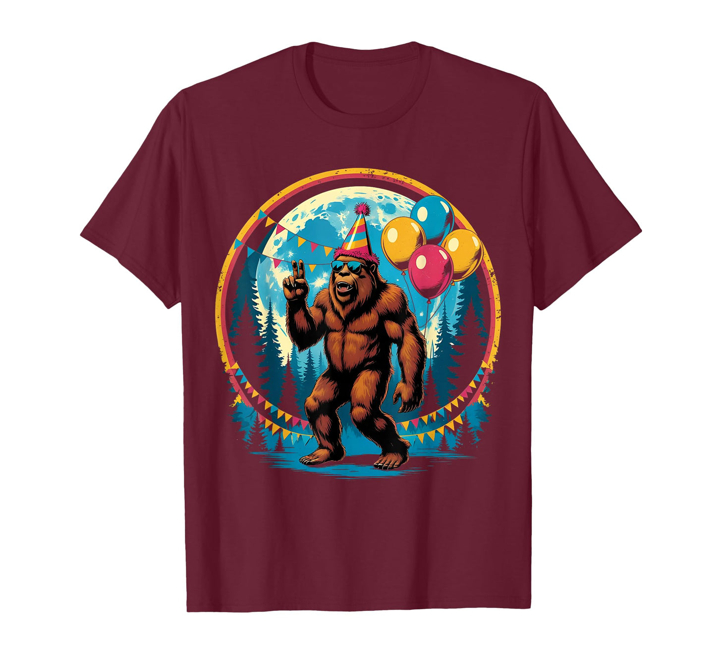 Bigfoot Party Vibes Birthday Balloons Forest Fun T-Shirt