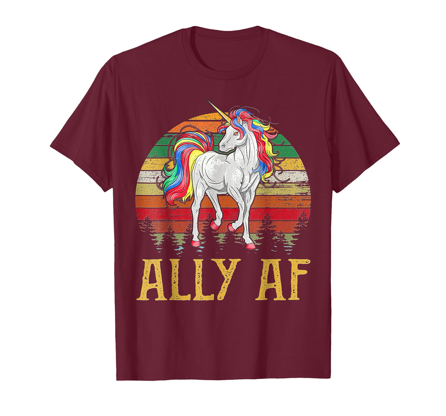 Proud Ally AF Rainbow Unicorn Lesbian Gay Pride LGBT T-Shirt