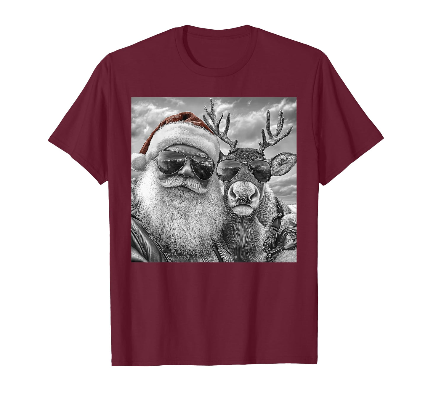 Funny Santa Claus Reindeer Selfie, Cool Retro Christmas T-Shirt