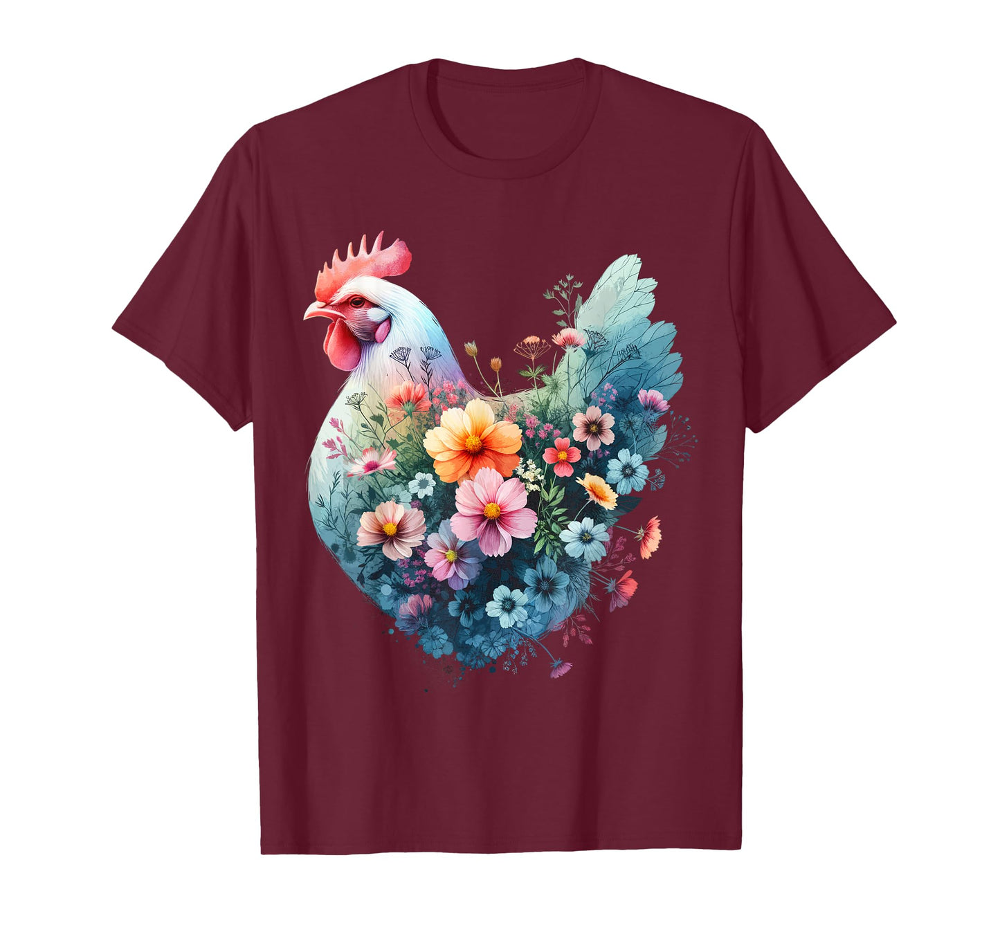 Chicken Floral Art Graphic Women Farm Chicken Lover Colorful T-Shirt