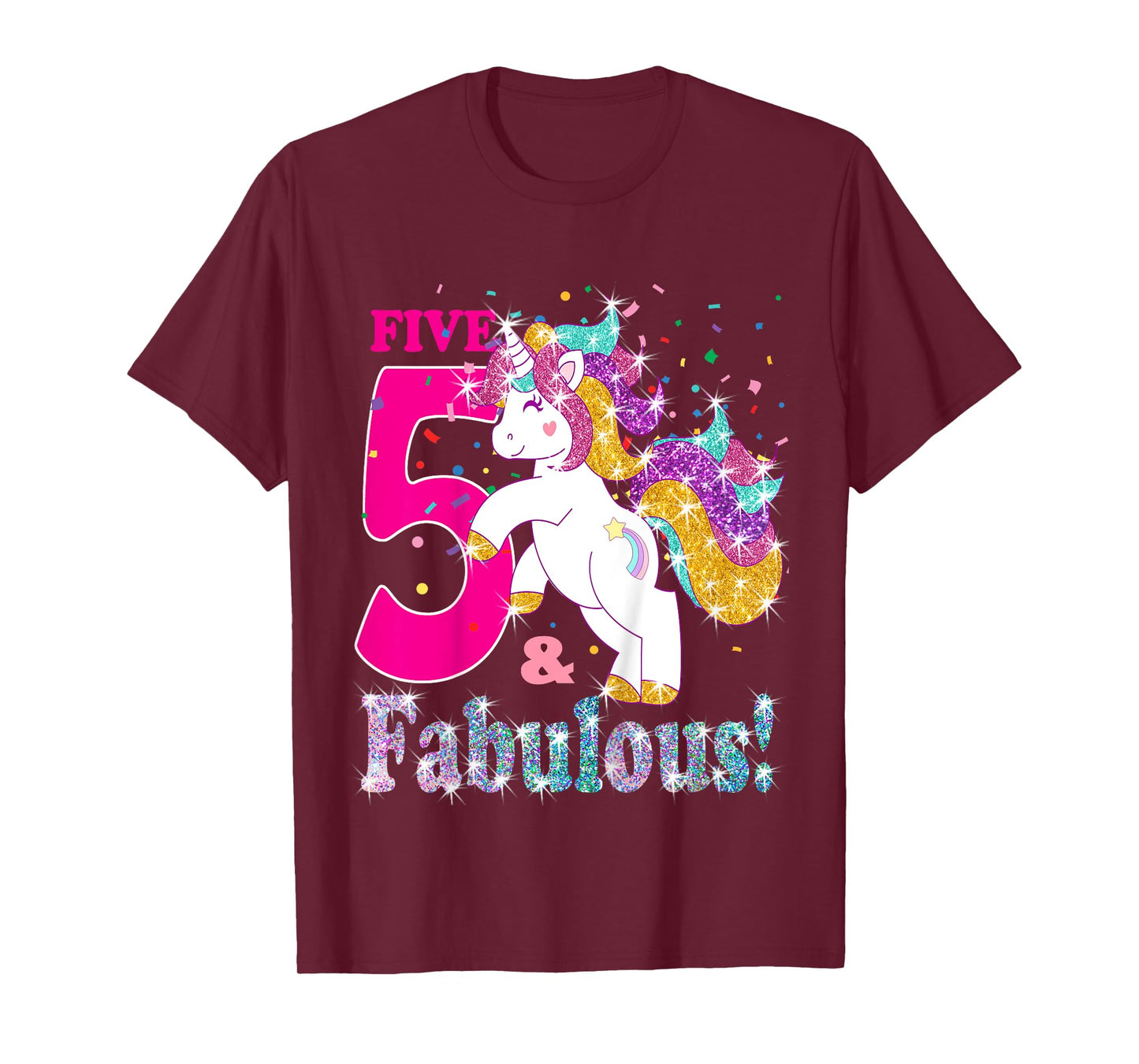 Kids I am 5 and Fabulous Unicorn Shirt for Girls (5th Birthday) T-Shirt