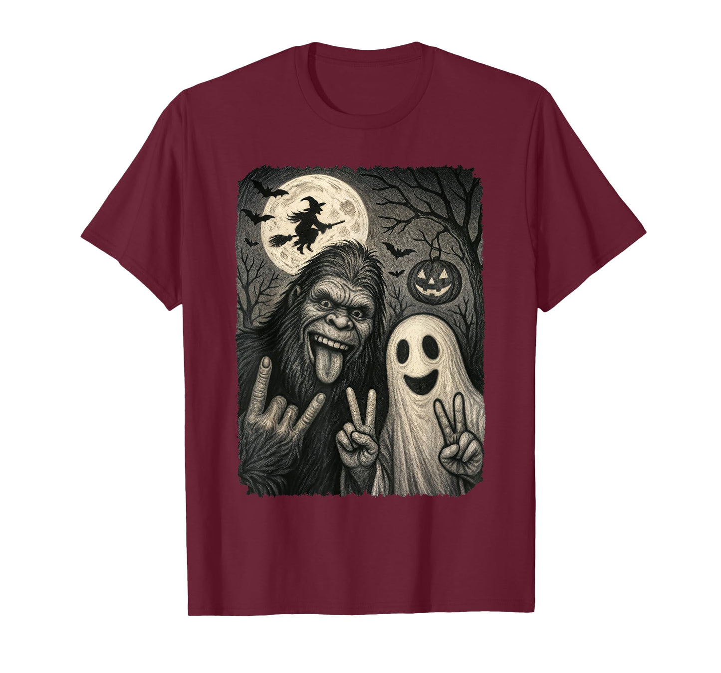 Funny Bigfoot Selfie with Boo Halloween Costume Mens Women T-Shirt