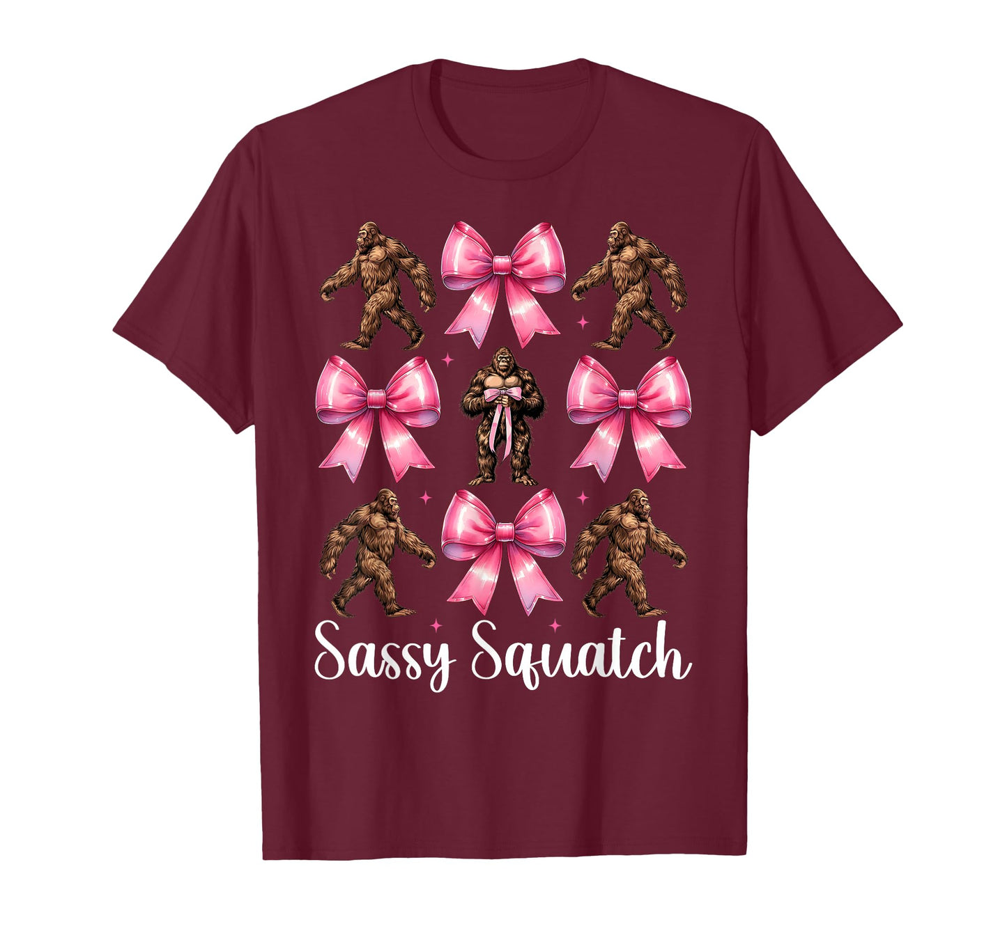 Sassy Squatch Funny Bigfoot Sasquatch Girl Mom Coquette Bow T-Shirt